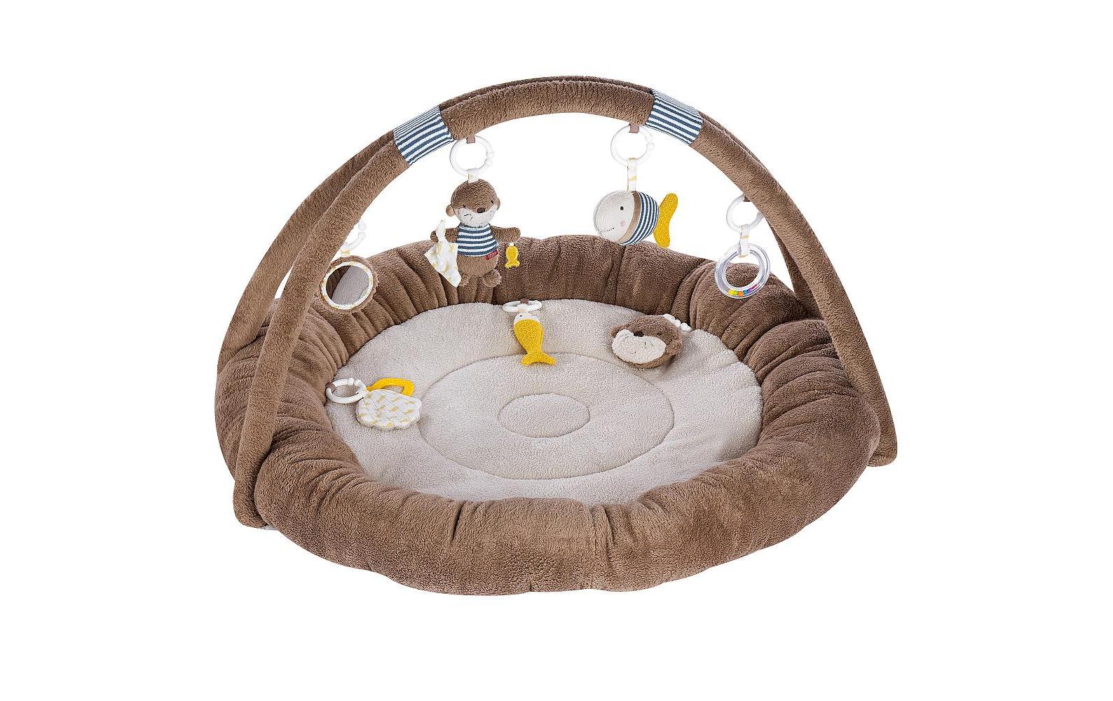 Fehn Krabbeldecke mit Spielbogen Otter – 8-teilig – 87 × 51 × 49 cm – Plüsch/Textil, mehrfarbig