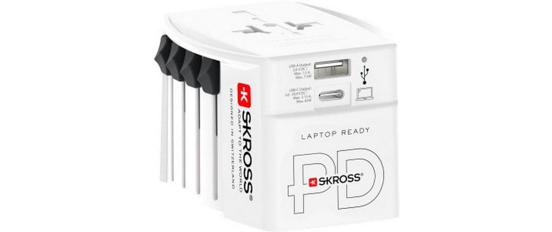 SKROSS – Reiseadapter – Welt → Schweiz, 2-polig (ungeerdet), 1× USB-C 65W – weiss