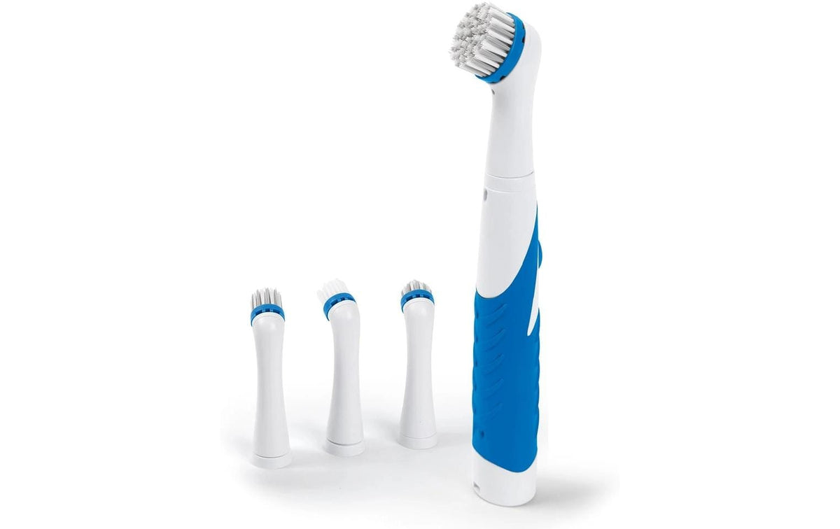 Cleanmaxx Elektrische Reinigungsbürste – 6 V, 4 Aufsätze, Kunststoffborsten, ABS, 26×4×4 cm, Weiss