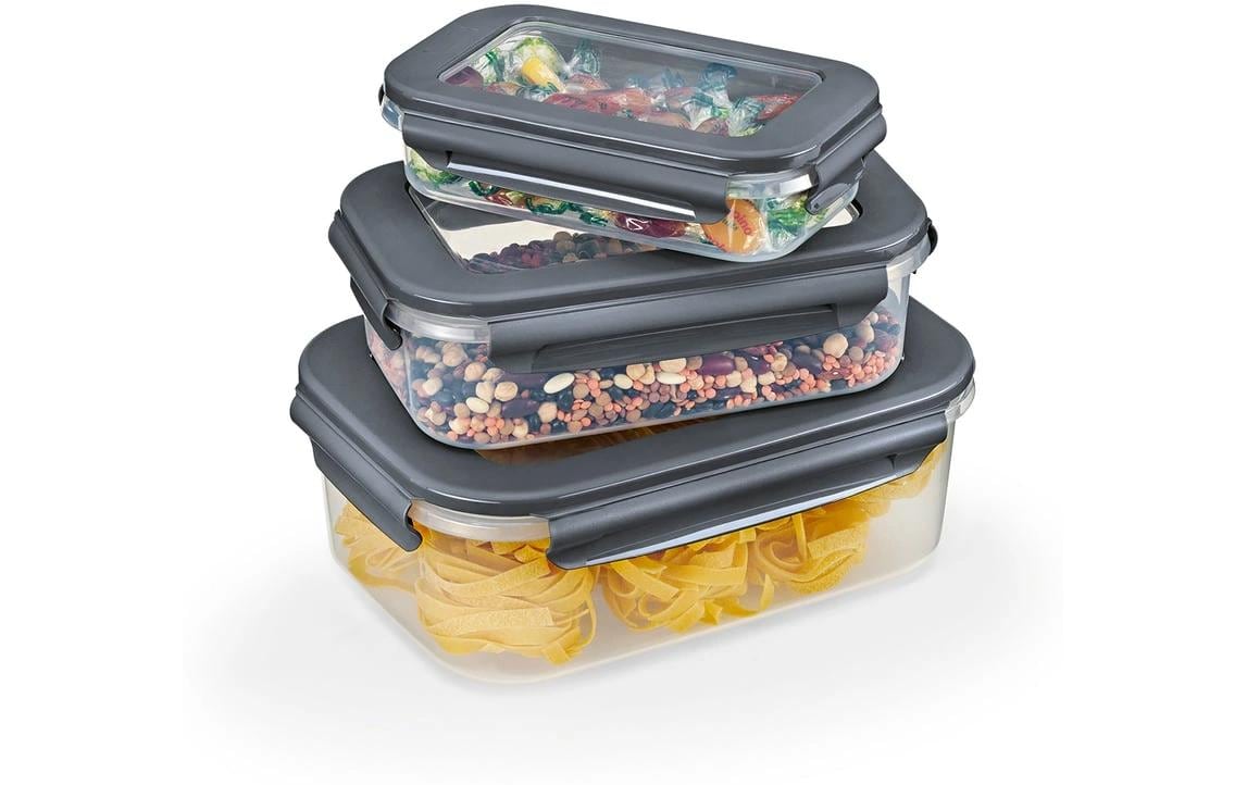 Gourmetmaxx Vorratsdose 3 l, 17,7 × 22,7 × 10 cm, Polypropylen (PP), grau/transparent, 3er-Set