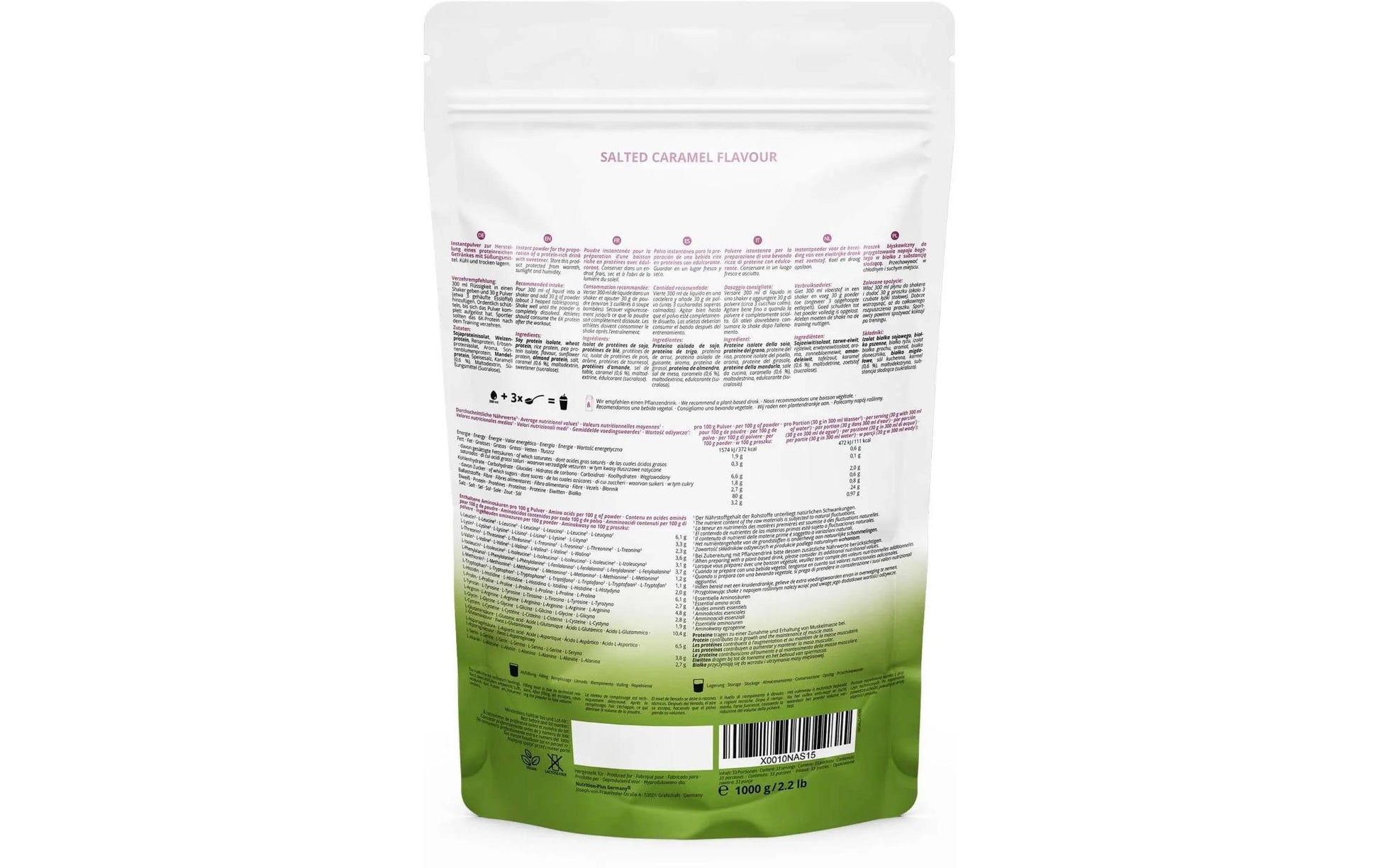 Nutri+ Eiweisspulver Salted Caramel – vegan, laktosefrei – 1 kg