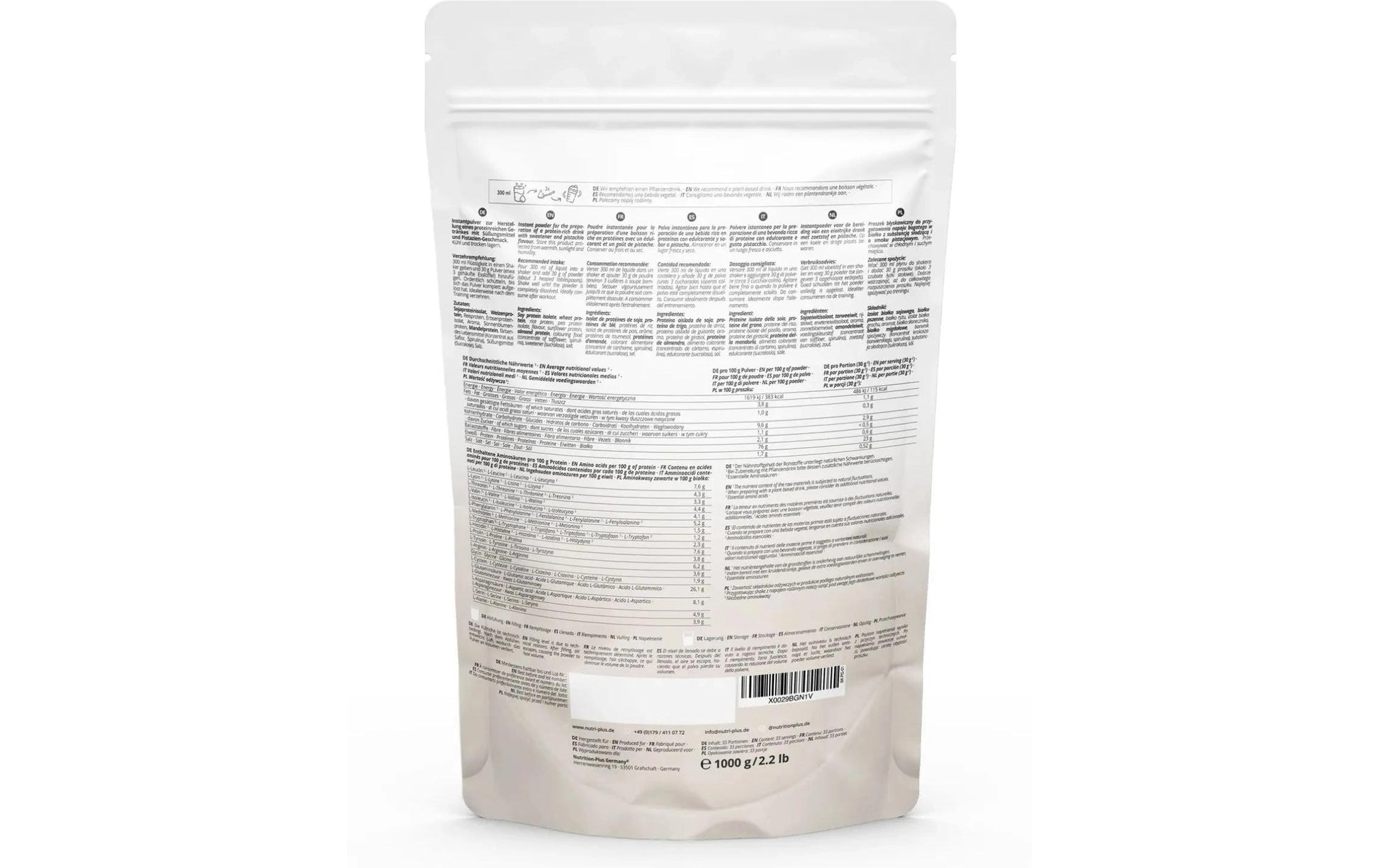 Nutri+ Pflanzliches Proteinpulver Pistazien – Vegan, Laktosefrei – 1 kg