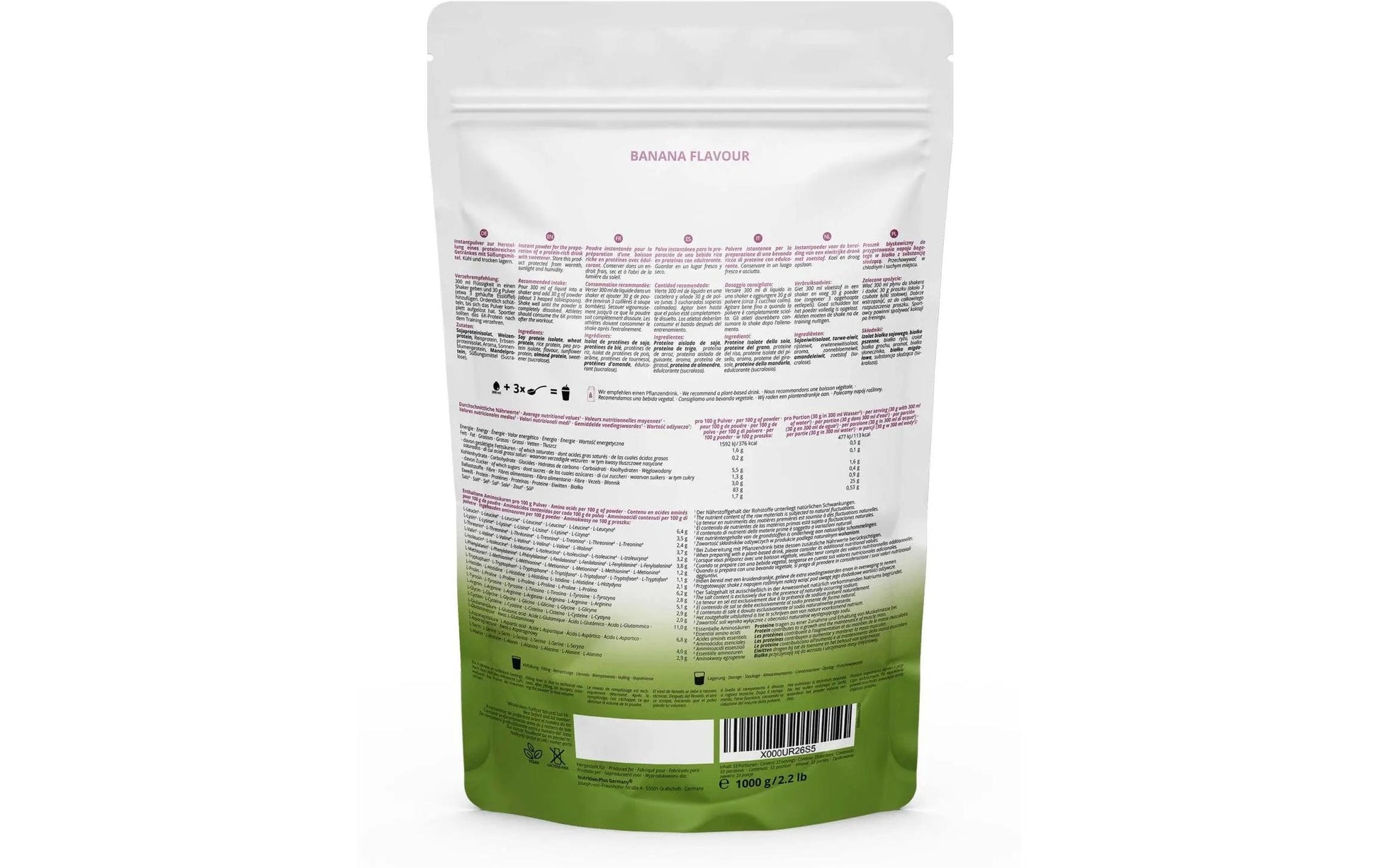 Nutri+ Proteinpulver Banane – vegan, laktosefrei – 1 kg