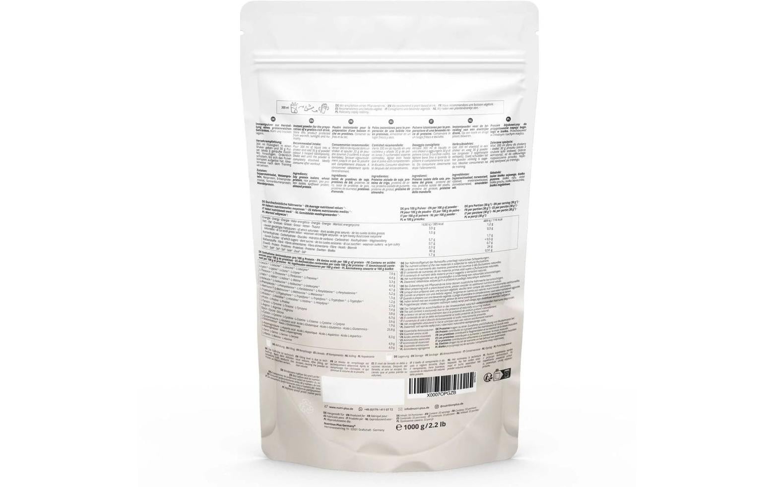 Nutri+ Pflanzliches Eiweisspulver Neutral – vegan, laktosefrei – 1 kg