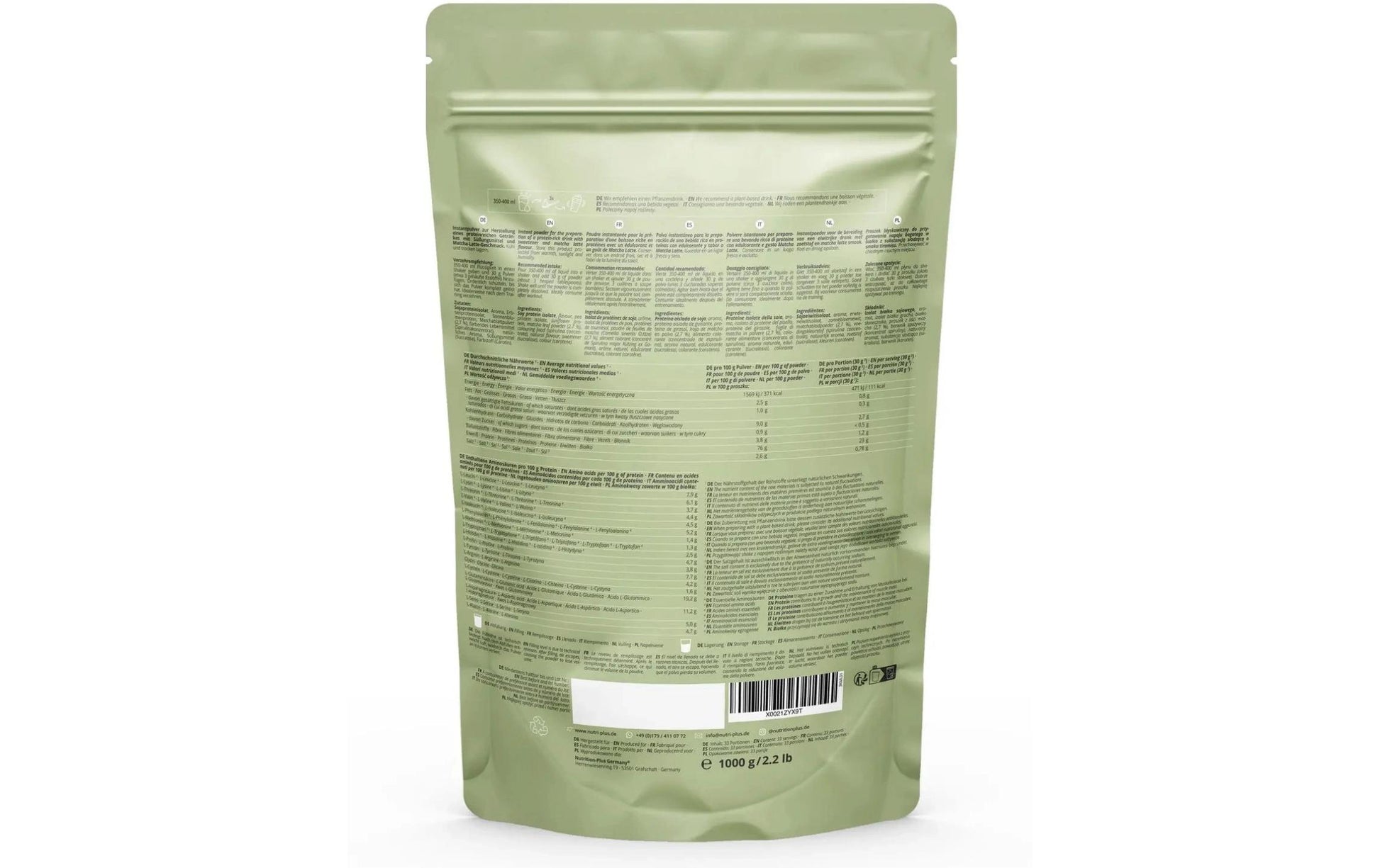 Nutri+ Eiweisspulver Matcha Latte – glutenfrei, vegan – 1 kg
