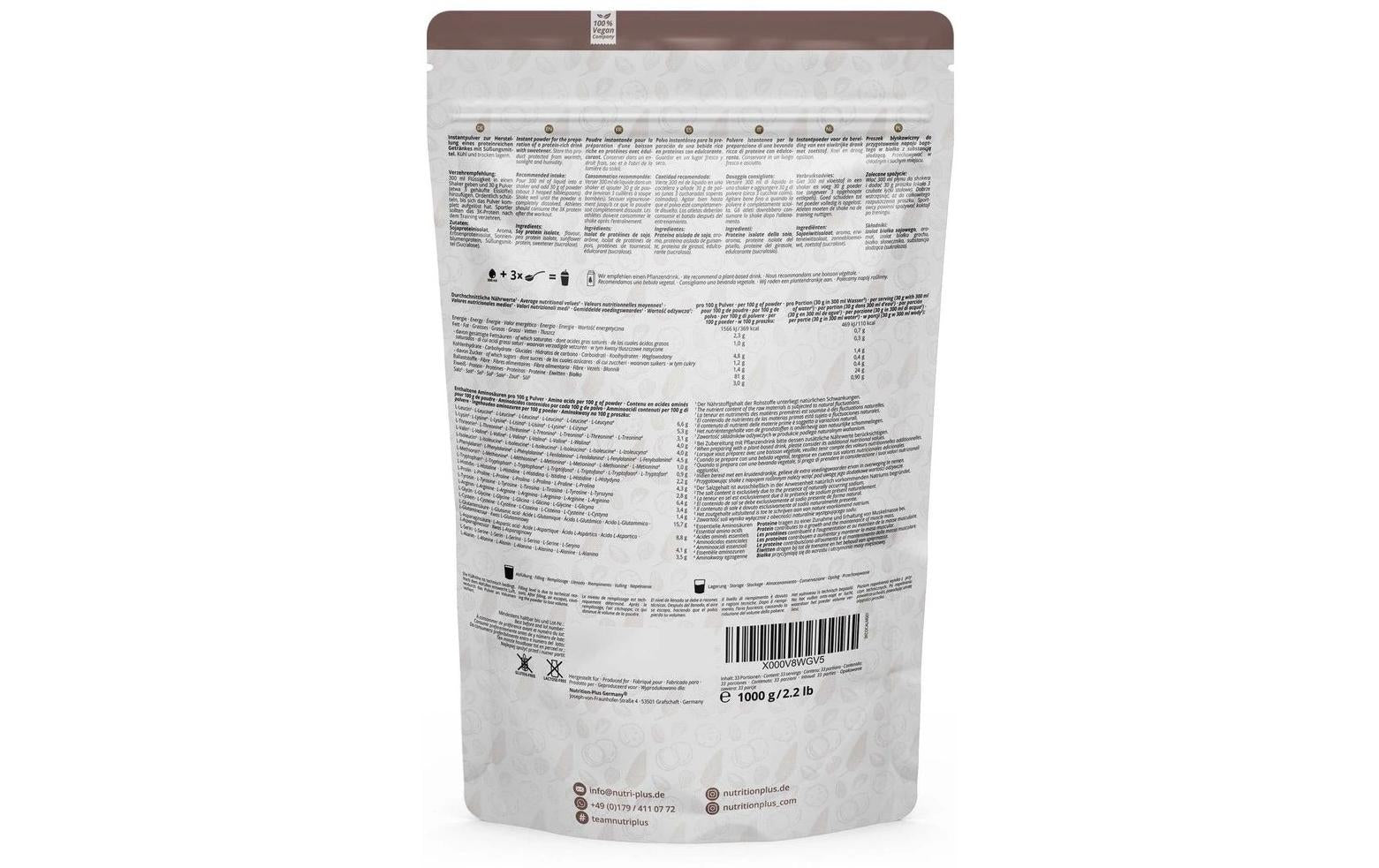 Nutri+ Pflanzliches Proteinpulver Kokos, Mandel – glutenfrei, vegan – 1 kg