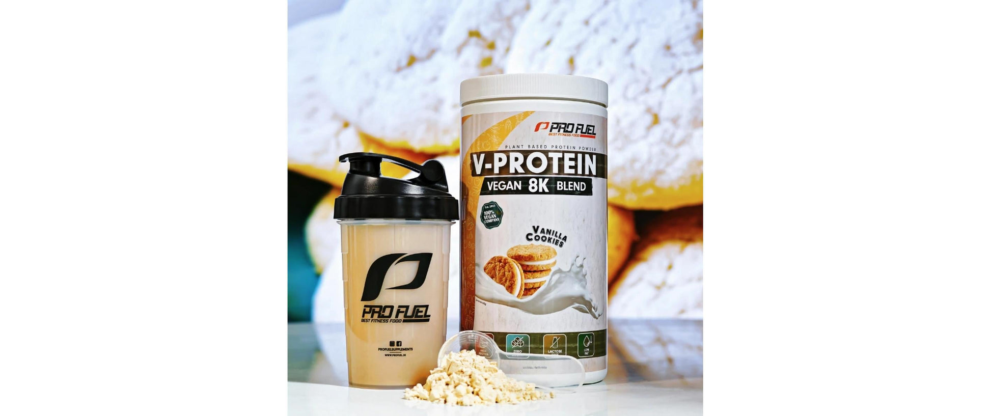Profuel Pflanzliches Eiweisspulver V-Protein 8K Blend Vanille Cookie – glutenfrei, vegan – 750 g