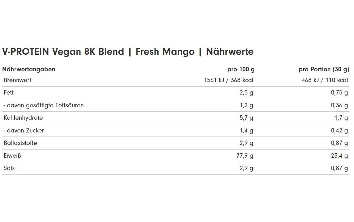 Profuel Proteinpulver V-Protein 8K Blend Mango – glutenfrei, vegan – 750 g
