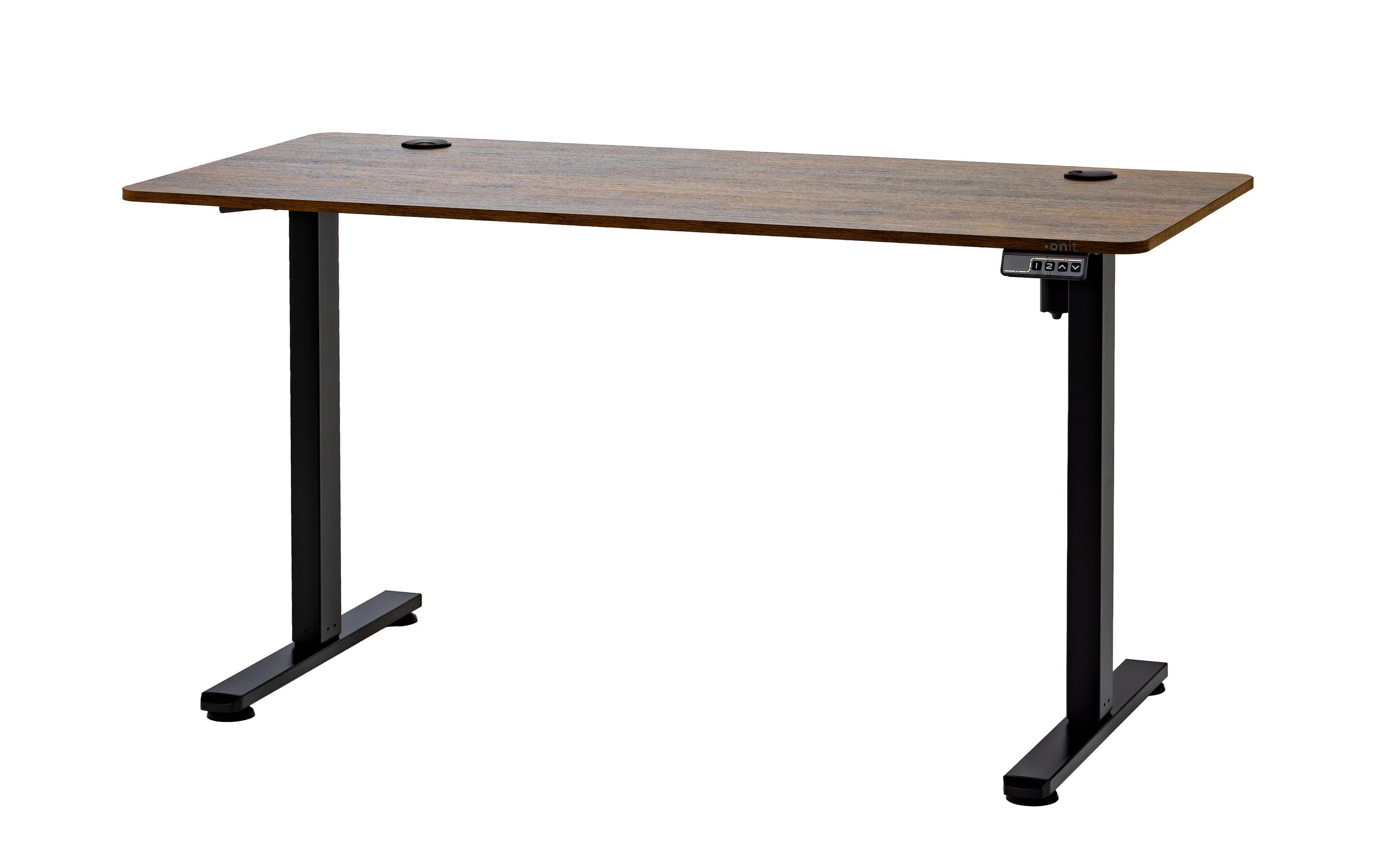 Onit Höhenverstellbarer Tisch, 140 × 60 cm, elektrisch, 70 kg, Schwarz/Braun, MDF/Metall
