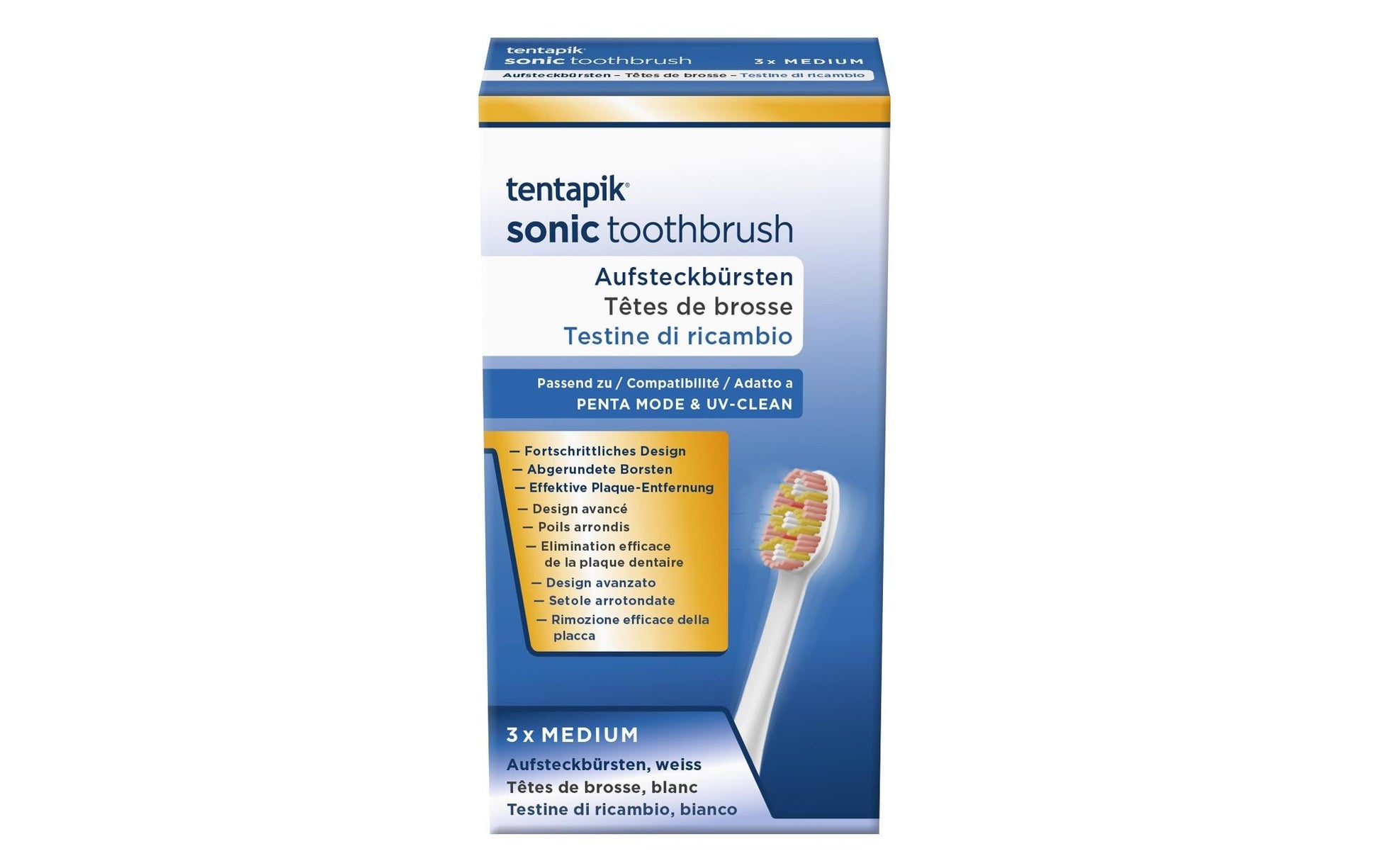 Tentapik Aufsteckbürsten Medium – für Penta Mode, UV Clean – 3 Stk – weiss