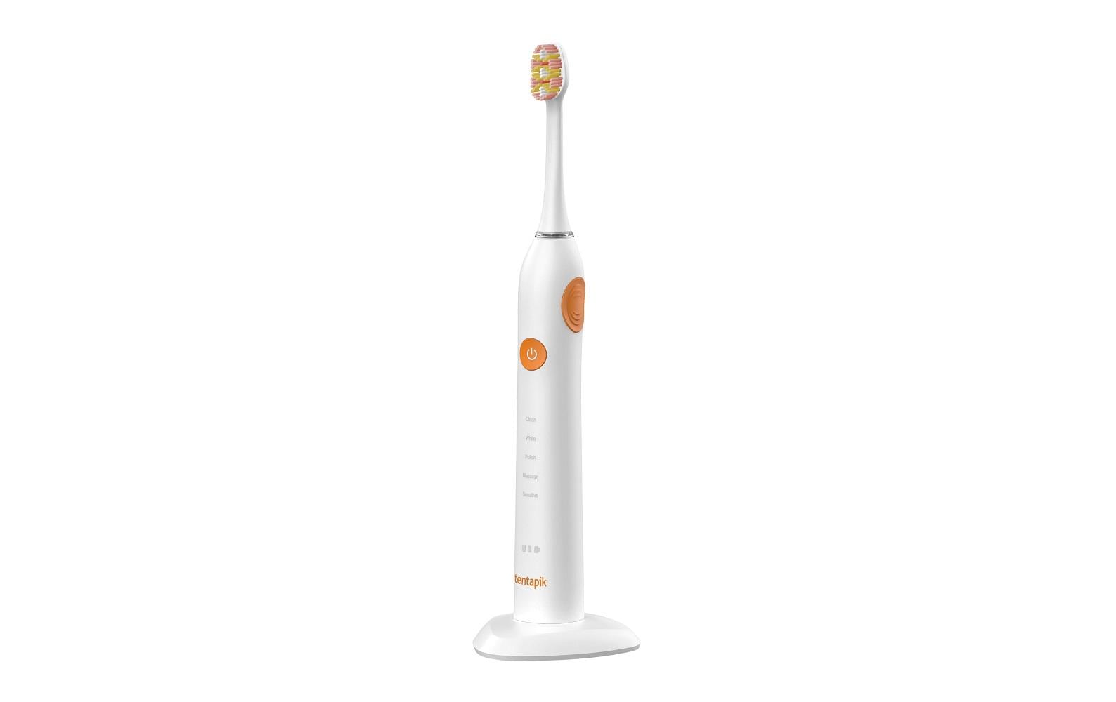 Tentapik Schallzahnbürste Penta Mode – 48'000 Schwingungen/min, 5 Stufen, Akkubetrieb, Timer – orange, weiss