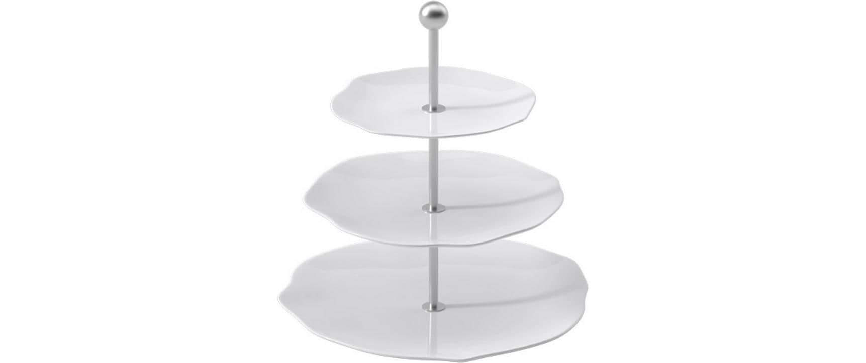 Villeroy & Boch Pura Etagere – Ø 27,2 cm, H 26,0 cm, Porzellan/Edelstahl, Weiss, spülmaschinenfest