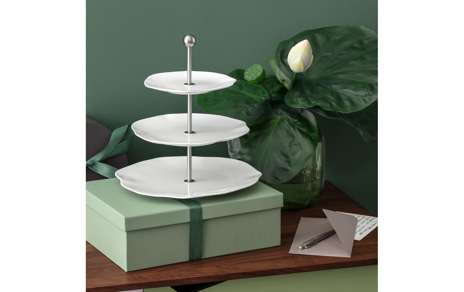 Villeroy & Boch Pura Etagere – Ø 27,2 cm, H 26,0 cm, Porzellan/Edelstahl, Weiss, spülmaschinenfest