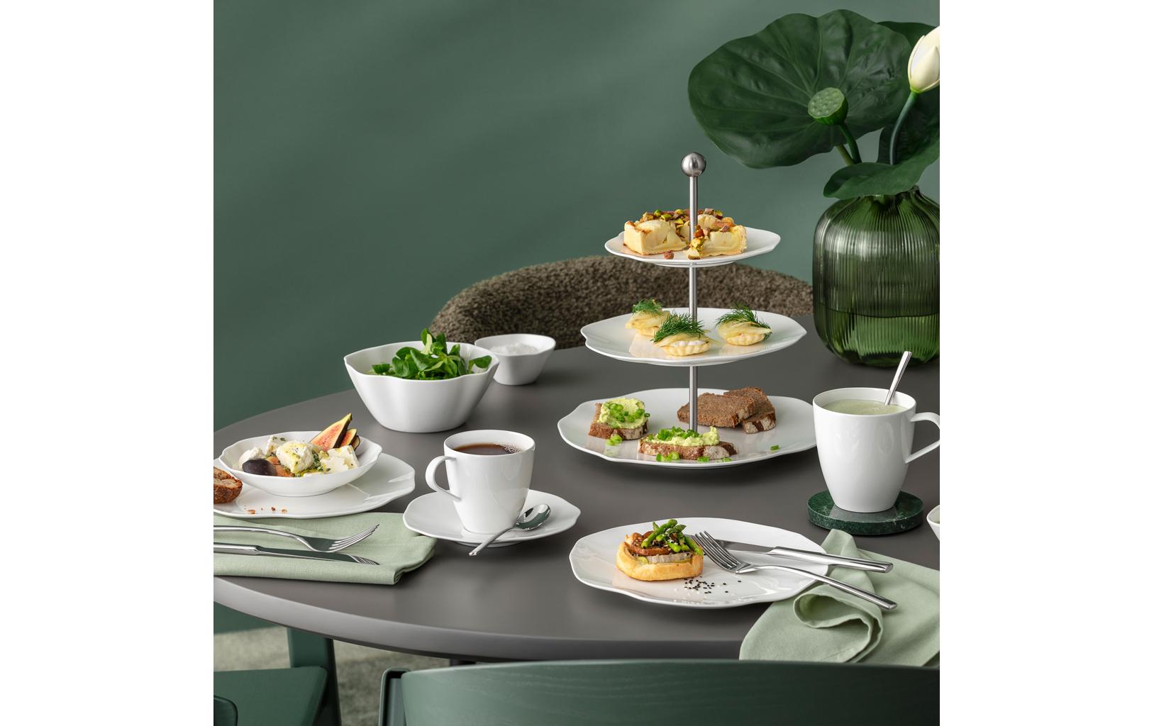 Villeroy & Boch Pura Etagere – Ø 27,2 cm, H 26,0 cm, Porzellan/Edelstahl, Weiss, spülmaschinenfest