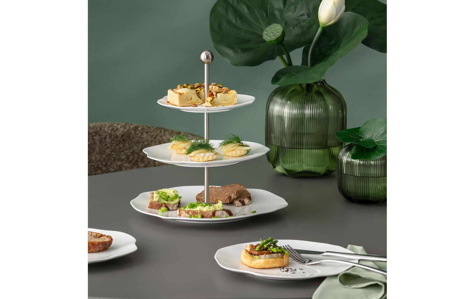 Villeroy & Boch Pura Etagere – Ø 27,2 cm, H 26,0 cm, Porzellan/Edelstahl, Weiss, spülmaschinenfest