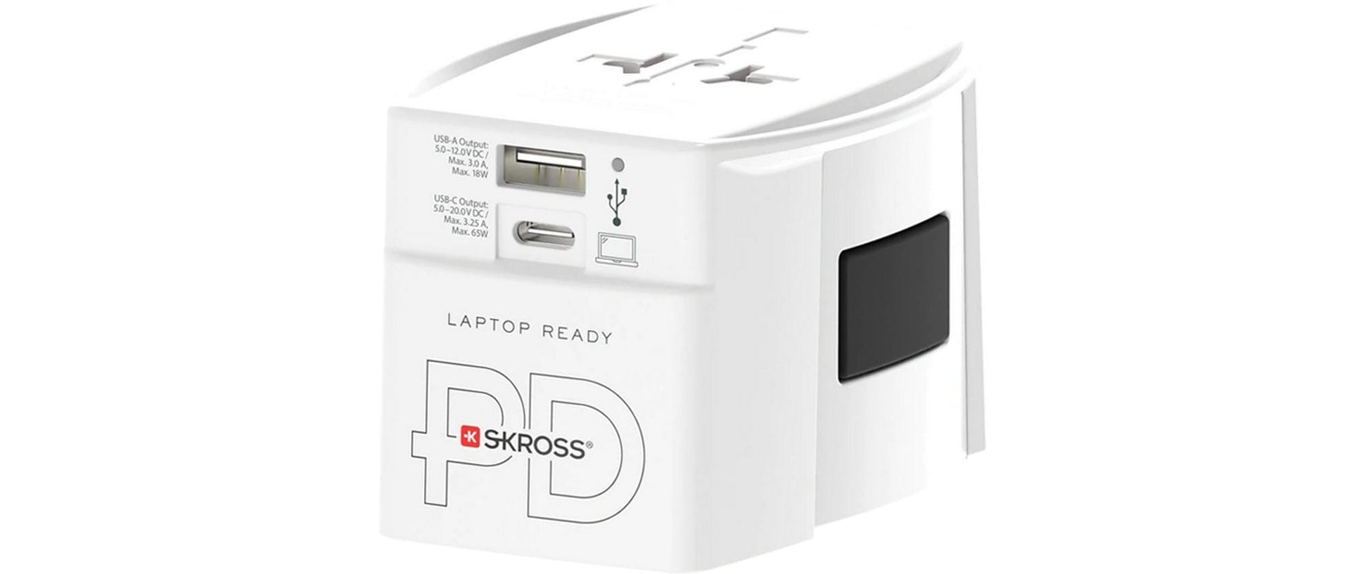 SKROSS – Reiseadapter – Welt → Schweiz, 2-polig (ungeerdet), 1× USB-C 65W – weiss