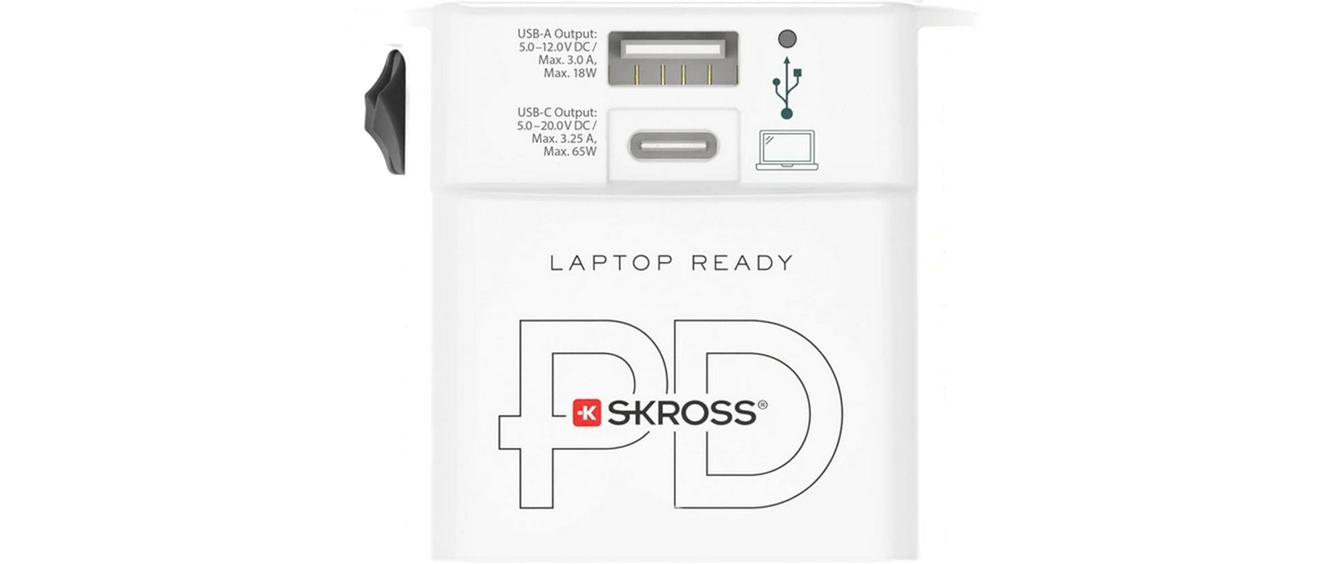 SKROSS – Reiseadapter – Welt → Schweiz, 2-polig (ungeerdet), 1× USB-C 65W – weiss