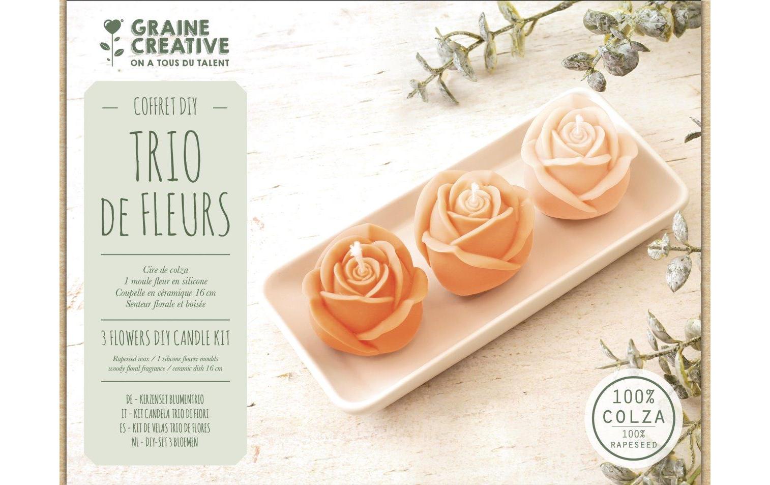 Graine créative Kerzengiessform-Set (Blume) – Keramikhalter 7,5 × 16,5 cm – inkl. Rapswachs & Dochte