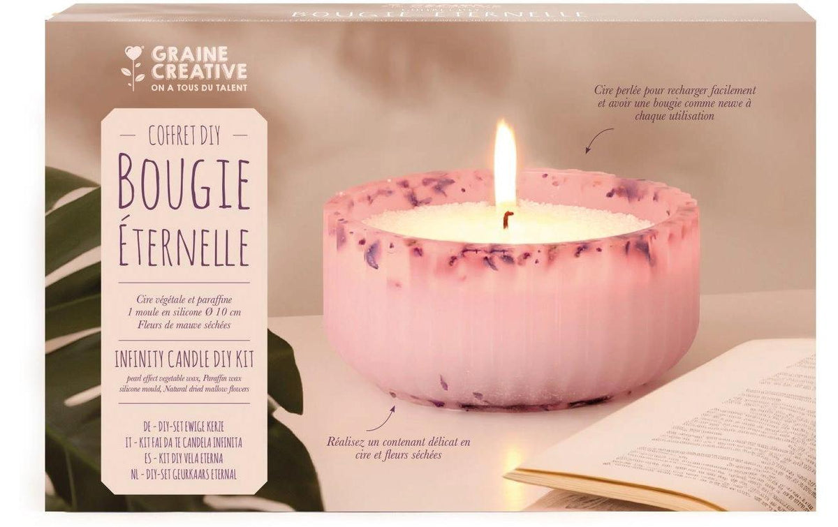 Graine créative Bastelset – Kerzen giessen (Ewige Kerze) – Rosa, Violett – inkl. Silikonform, Baumwoll-Docht