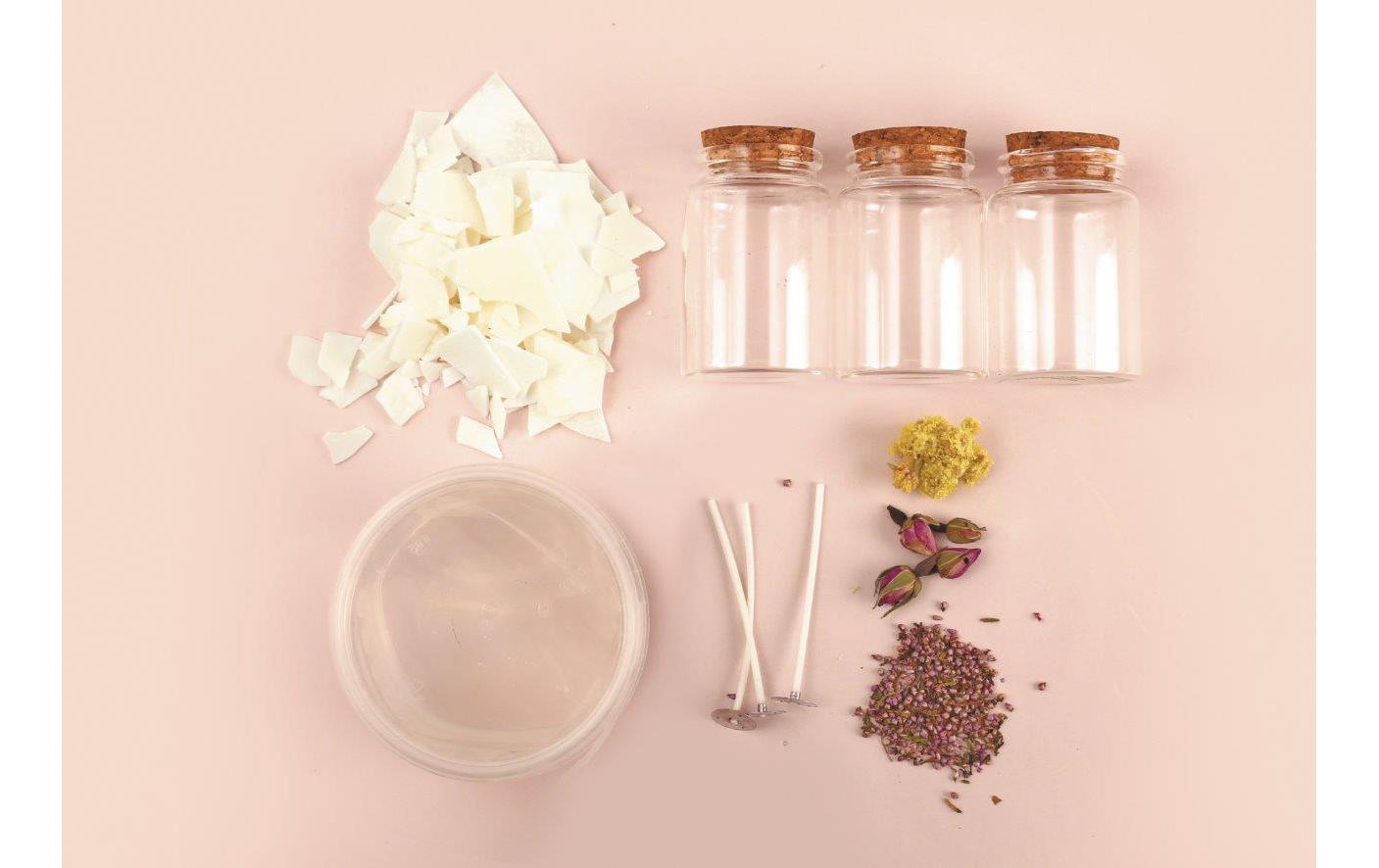 Graine créative Kerzengiess-Set – 75 g Sojawachs, 150 g Kristallgel, 3 Dochte, 3 Glasbehälter