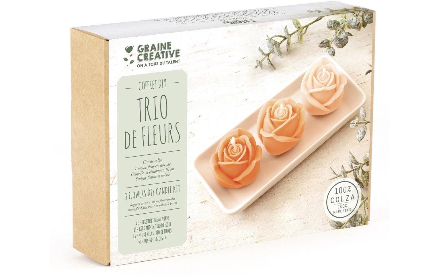 Graine créative Kerzengiessform-Set (Blume) – Keramikhalter 7,5 × 16,5 cm – inkl. Rapswachs & Dochte