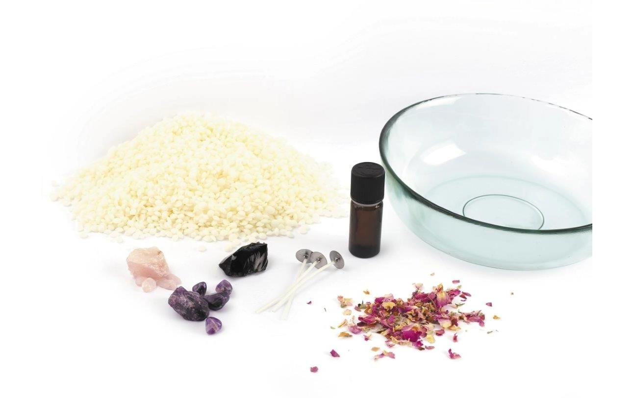 Graine créative Kerzengiessform – Lithotherapie-Set mit Sojawachs & Rosenquarz, Amethyst