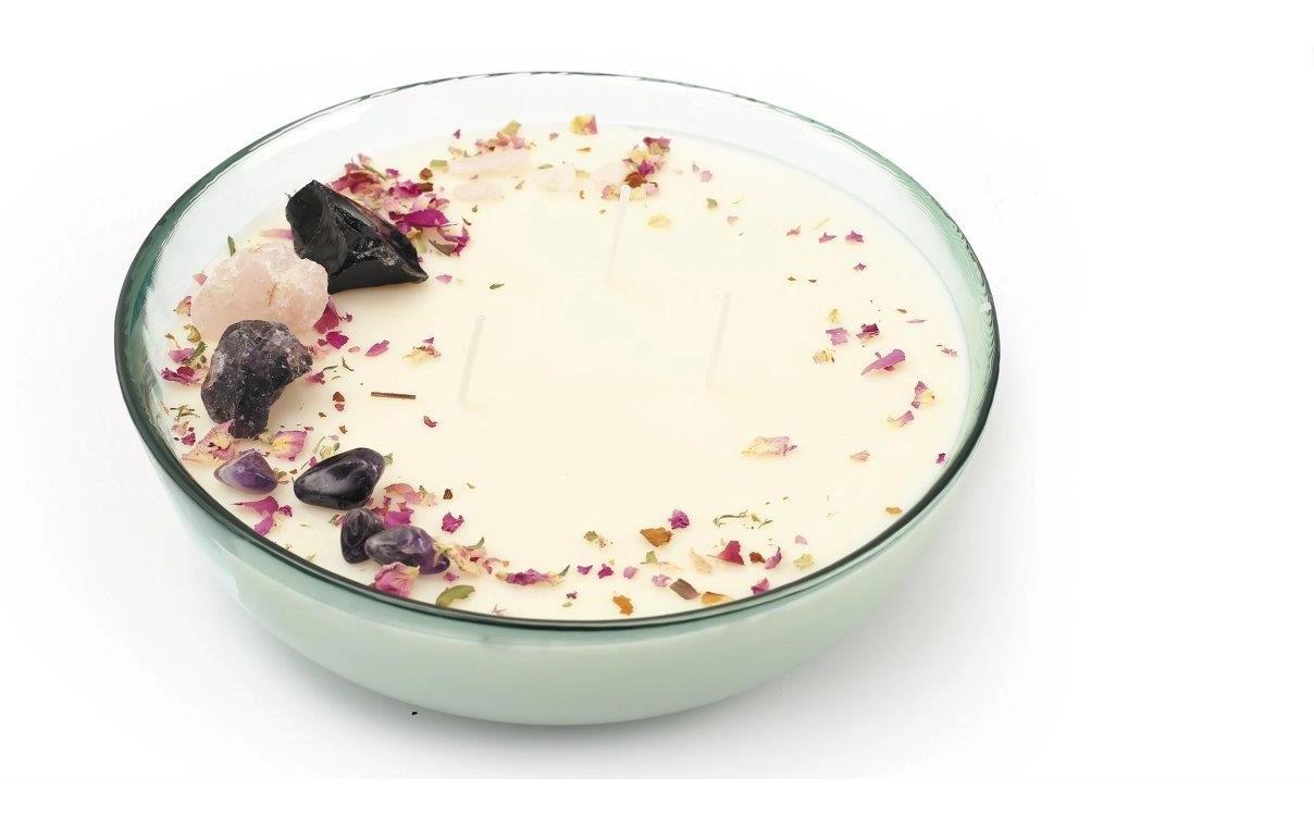 Graine créative Kerzengiessform – Lithotherapie-Set mit Sojawachs & Rosenquarz, Amethyst