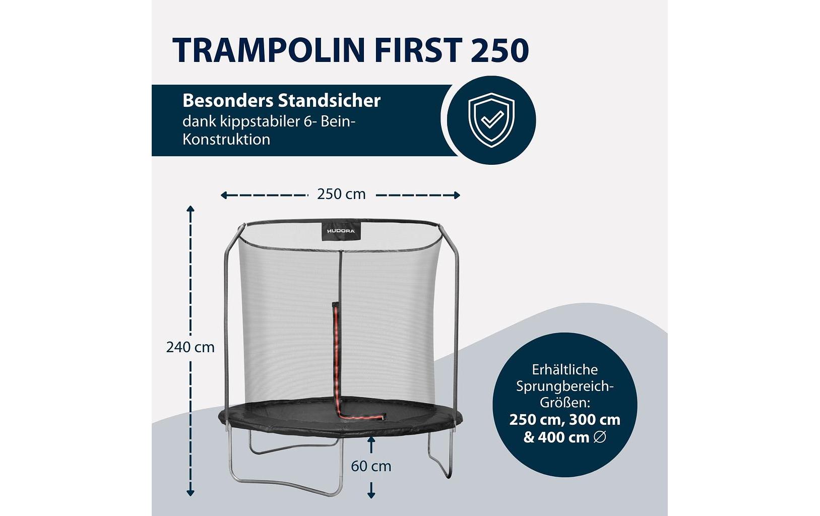 Hudora Trampolin – Belastbarkeit 100 kg – Ø 250 cm – Schwarz