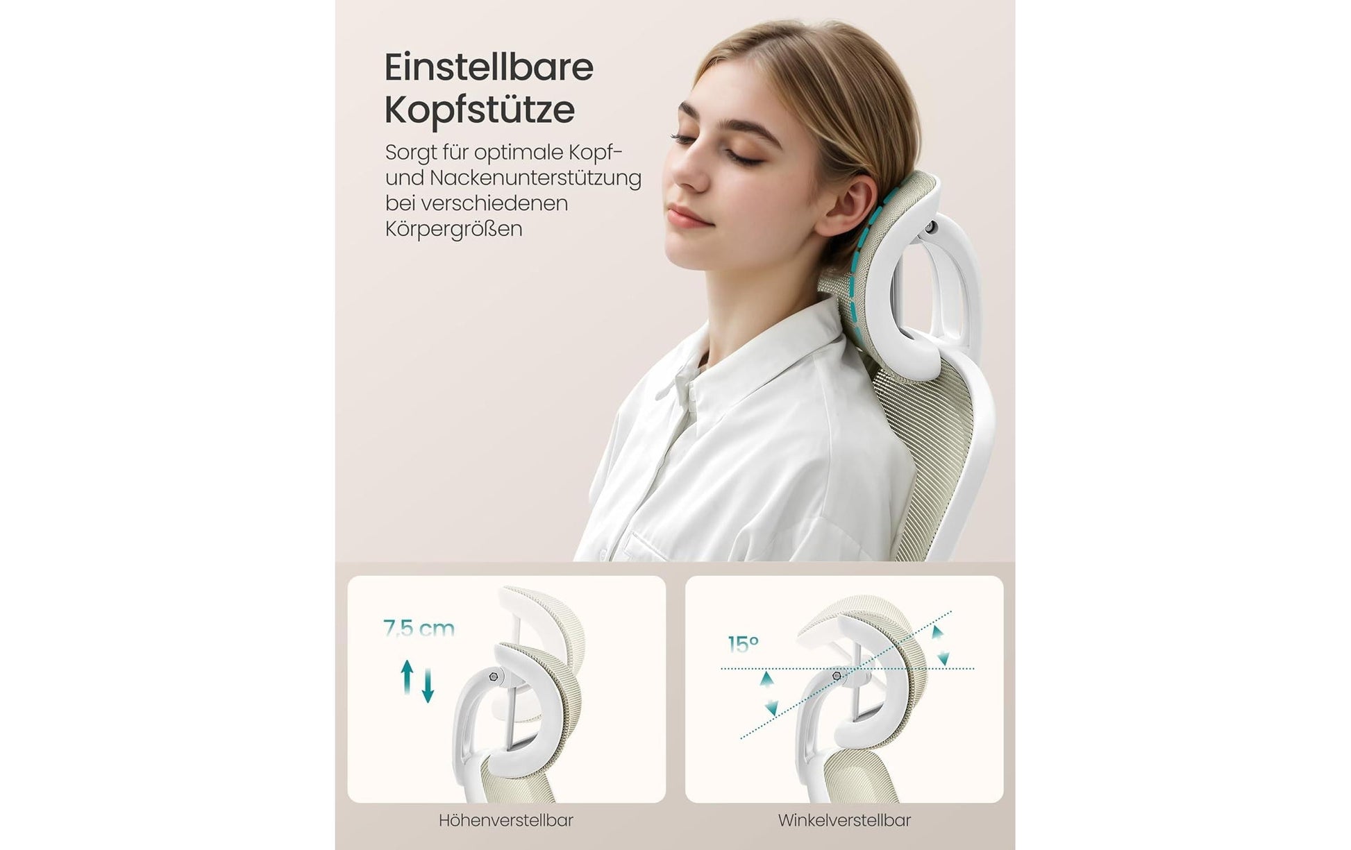 Songmics Bürostuhl – Netzrücken – Beige, Armlehnen, 46–54 cm, bis 120 kg
