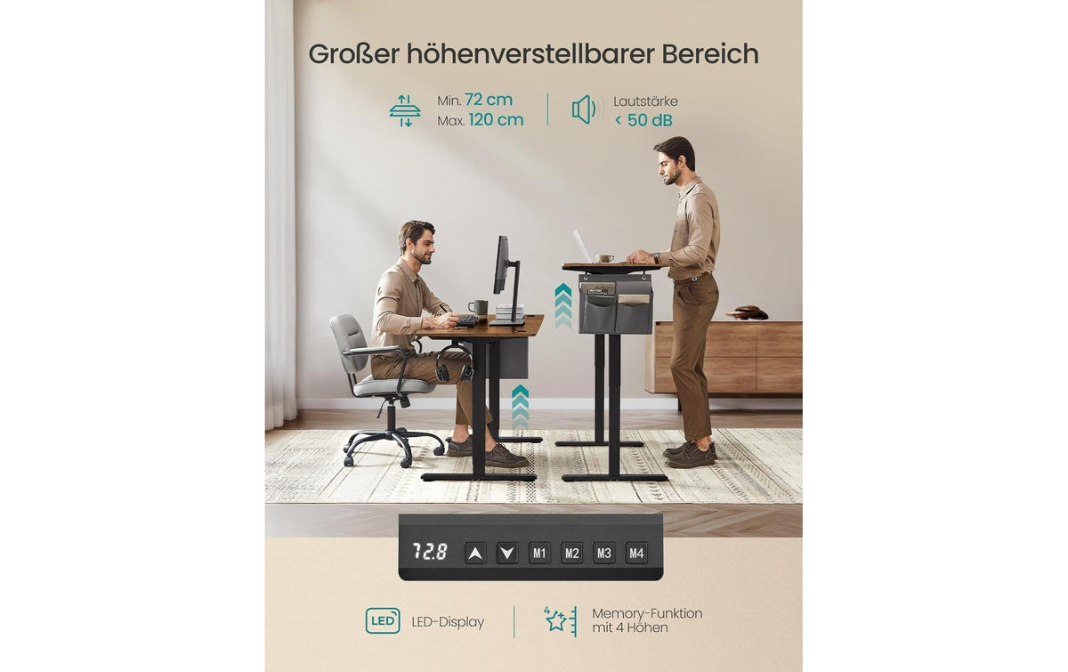 Songmics Höhenverstellbarer Tisch, 70 × 160 cm, 70 kg, Schwarz/Braun, Spanplatte/Stahl