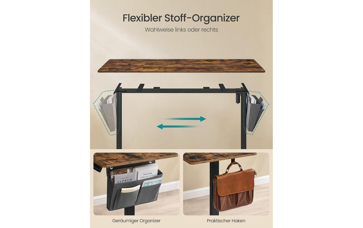 Songmics Höhenverstellbarer Tisch, 70 × 160 cm, 70 kg, Schwarz/Braun, Spanplatte/Stahl