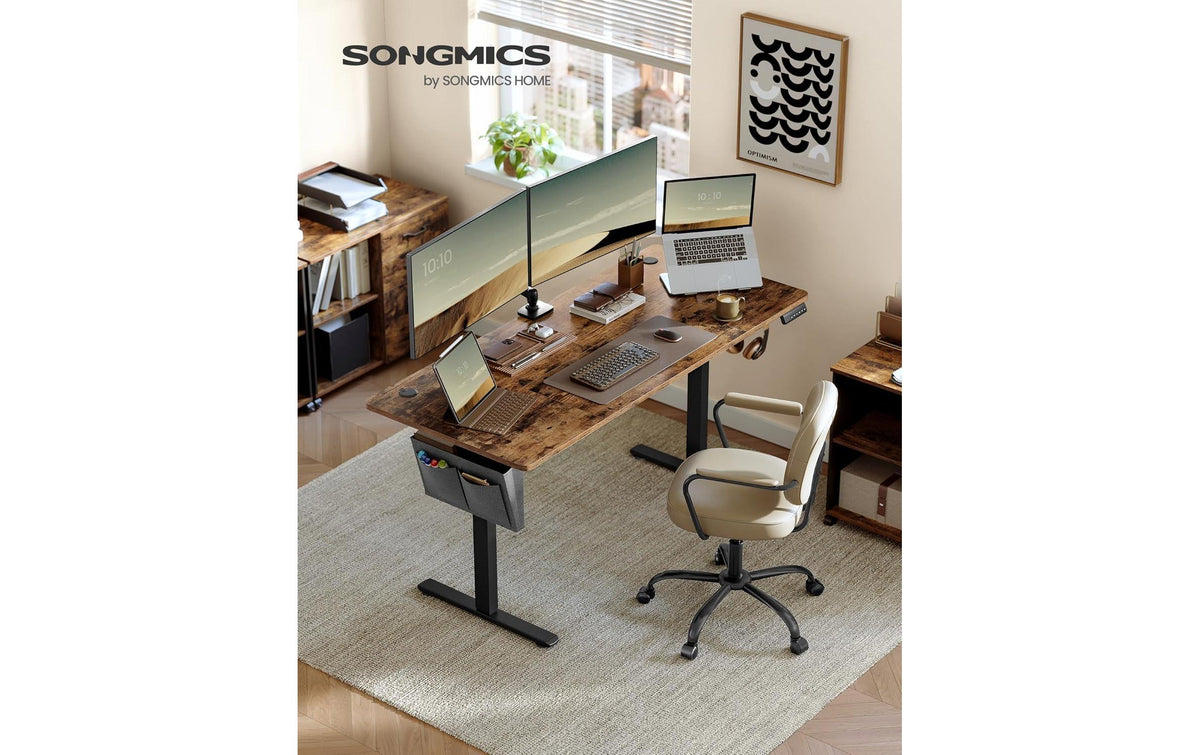 Songmics Höhenverstellbarer Tisch, 70 × 160 cm, 70 kg, Schwarz/Braun, Spanplatte/Stahl