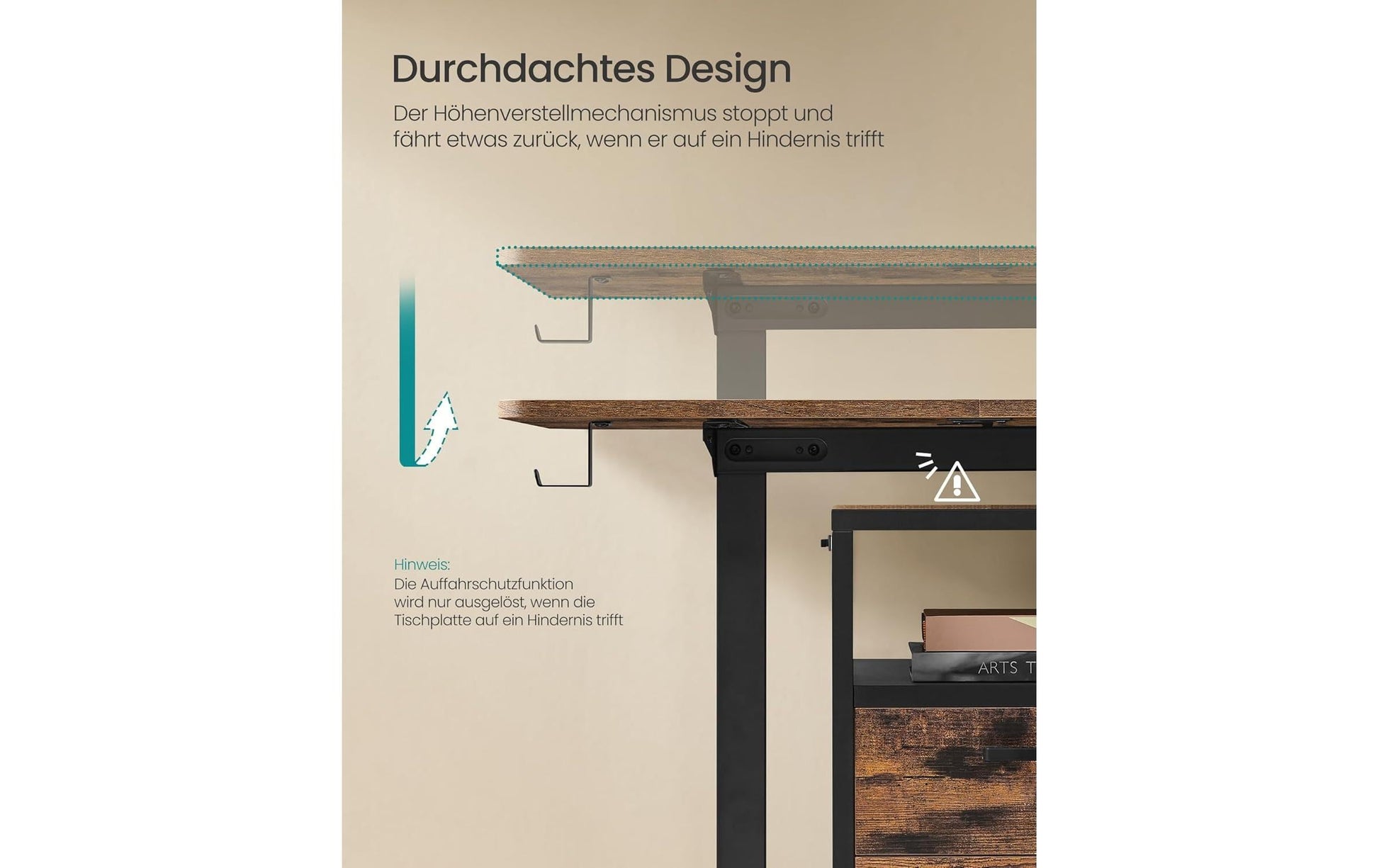 Songmics Höhenverstellbarer Tisch, 70 × 160 cm, 70 kg, Schwarz/Braun, Spanplatte/Stahl