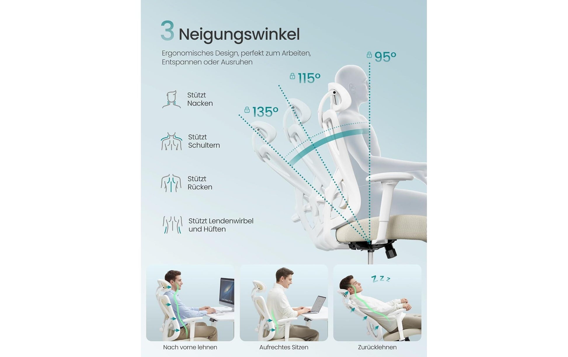 Songmics Bürostuhl – Netzrücken – Beige, mit Kopfstütze, Armlehnen, bis 150 kg