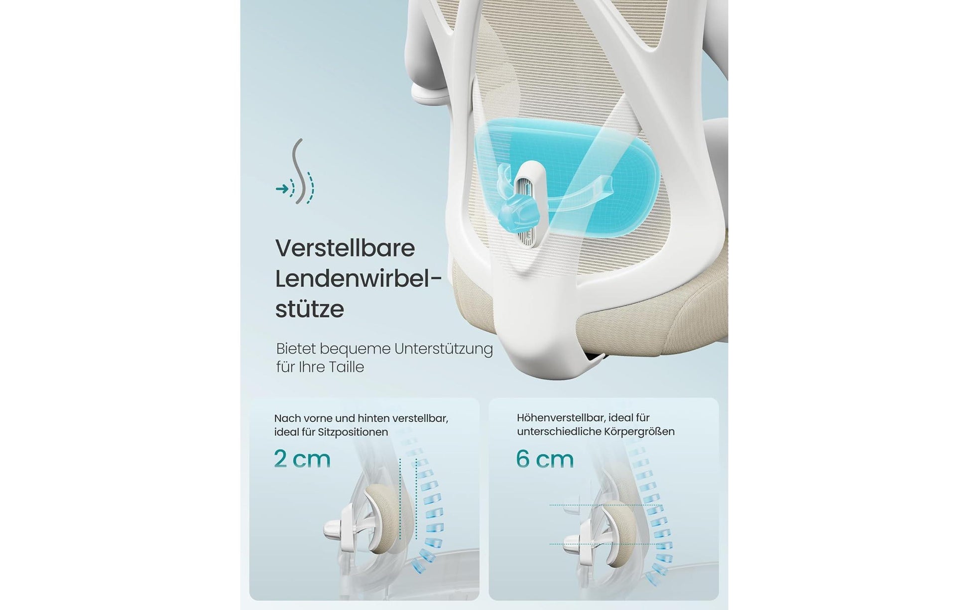 Songmics Bürostuhl – Netzrücken – Beige, mit Kopfstütze, Armlehnen, bis 150 kg