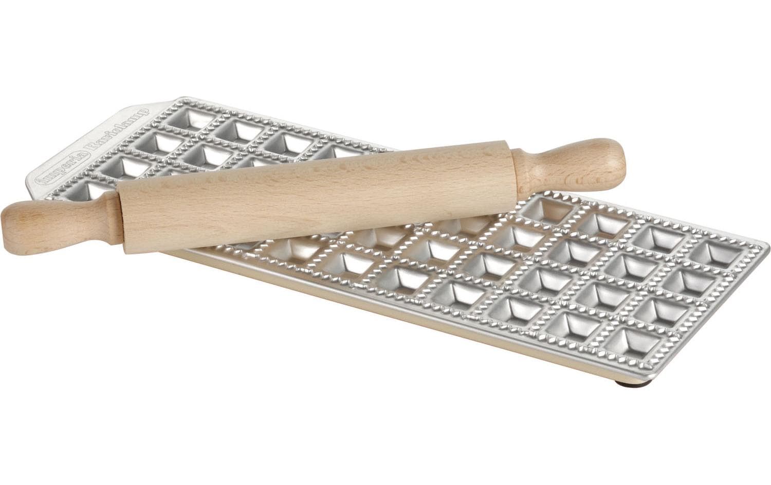 Imperia Raviolamp 44 – Ravioliformer, Aluminium mit Buchengriff, eckig, braun/silber