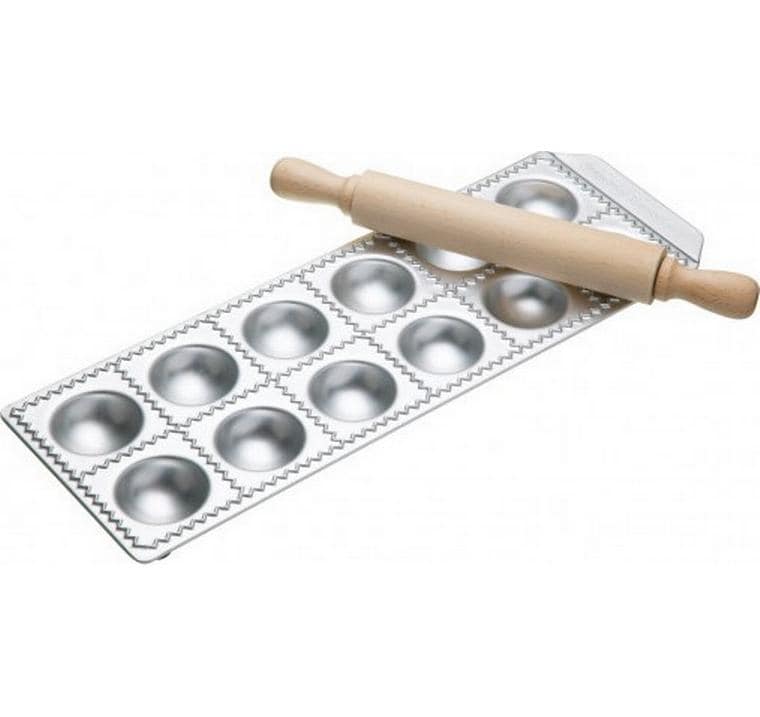 Imperia Ravioli-Form 12er, Aluminium/Holz, eckig, braun/silber