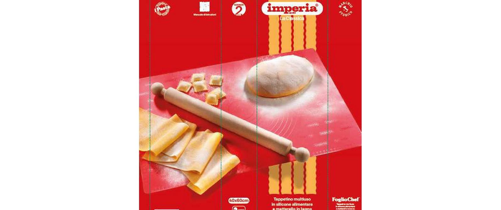Imperia FoglioChef – Backmatte, Silikon/Holz, Braun/Rot, mit Mattarello