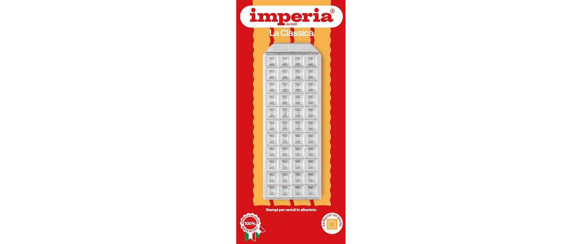 Imperia Raviolamp 44 – Ravioliformer, Aluminium mit Buchengriff, eckig, braun/silber