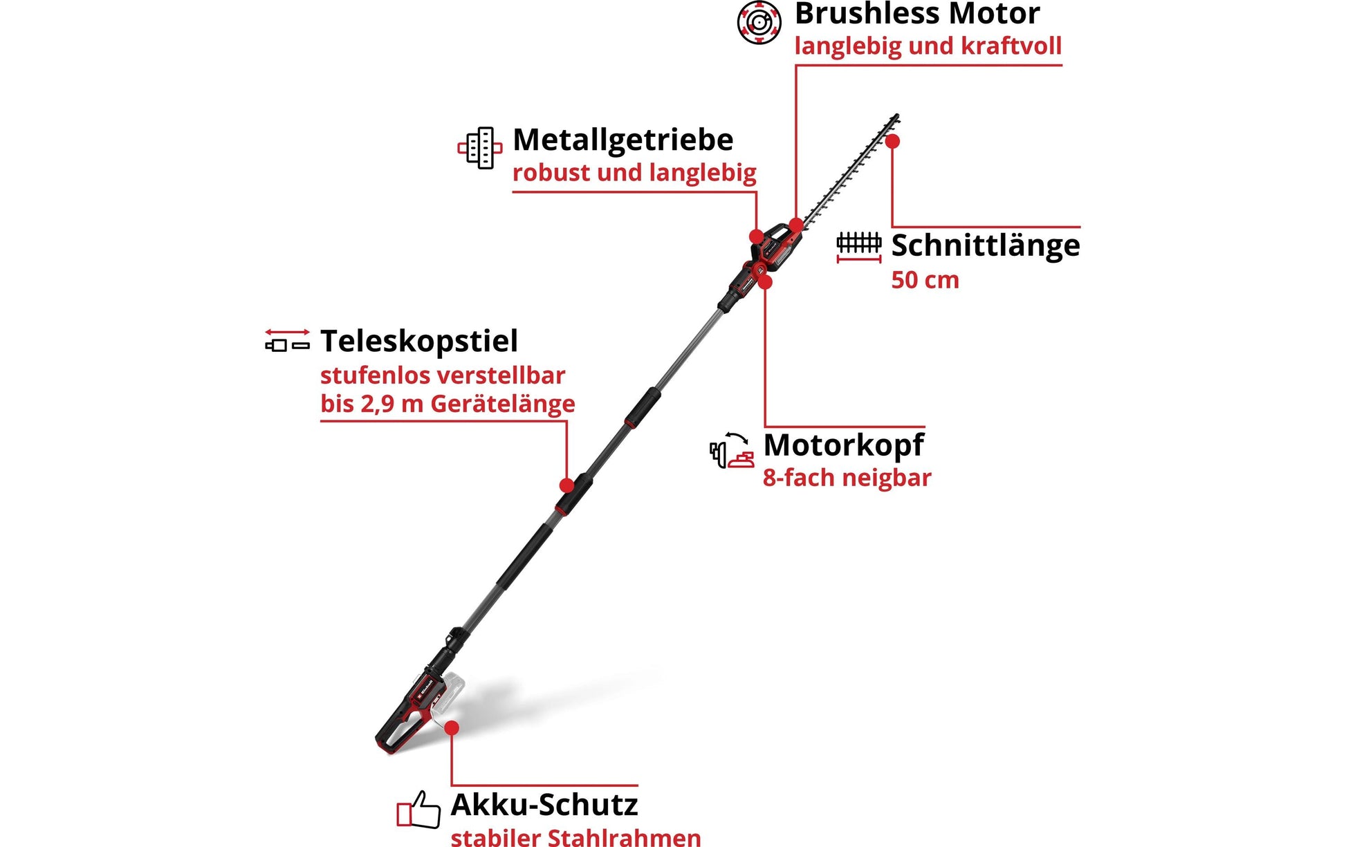 Einhell professional Einhell GP-HH 18/50 Li T BL Akku-Teleskop-Heckenschere – 18 V – 500 mm Schwertlänge – Solo – Power X-Change