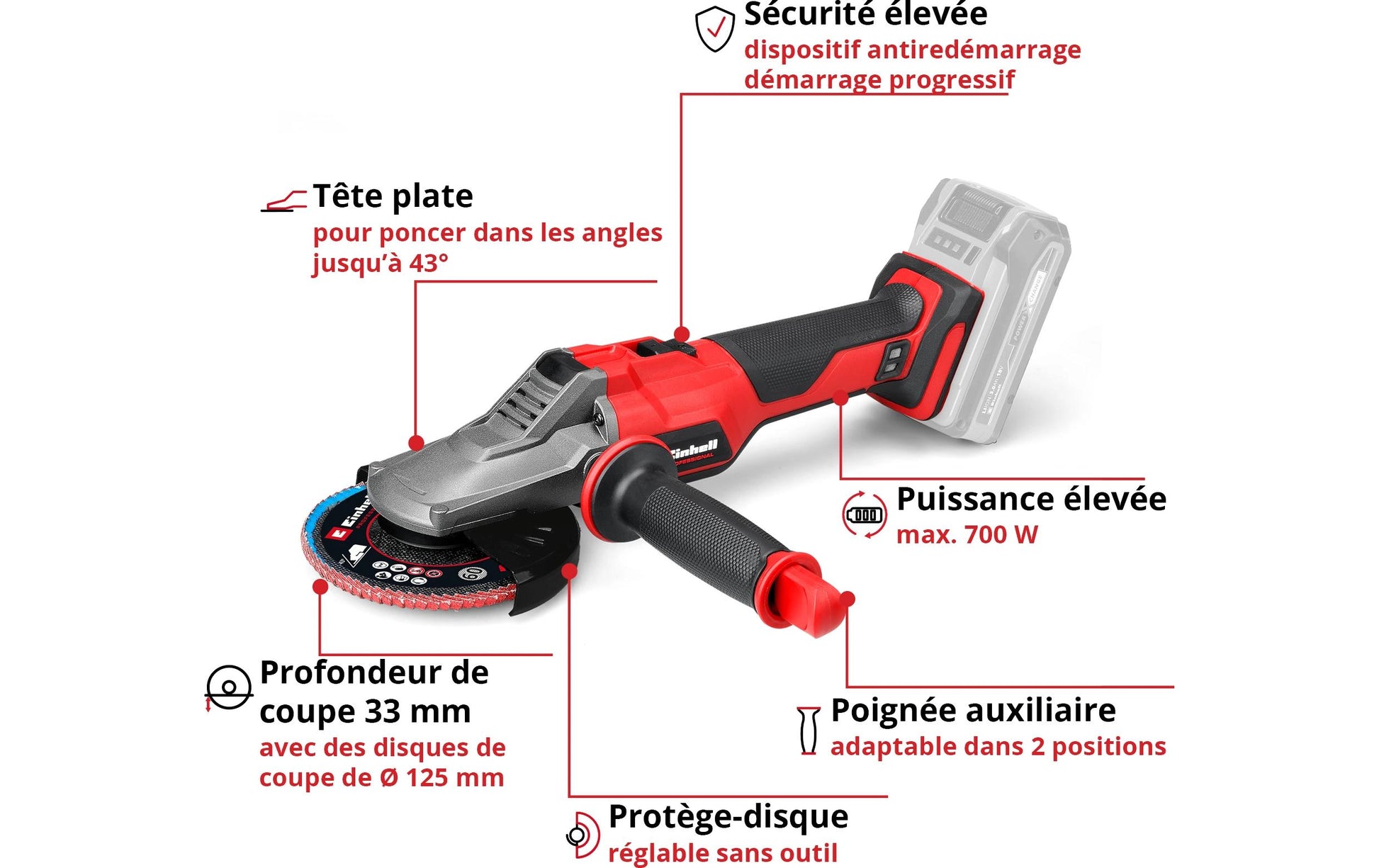 Einhell professional Einhell TP-AG 18/125 F Li BL Akku-Winkelschleifer, bürstenlos – 18 V – Ø 125 mm – Solo – Power X-Change