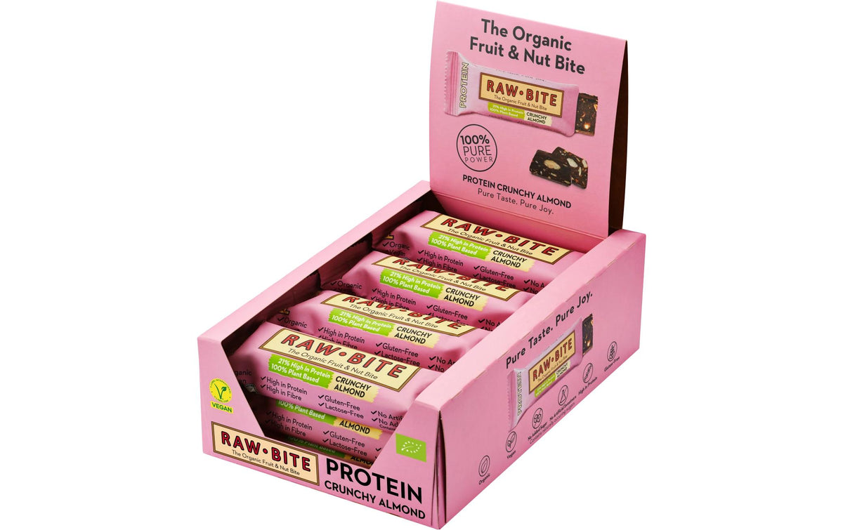 Rawbite Protein-Riegel Crunchy Mandel, Protein, vegan – 12 × 45 g