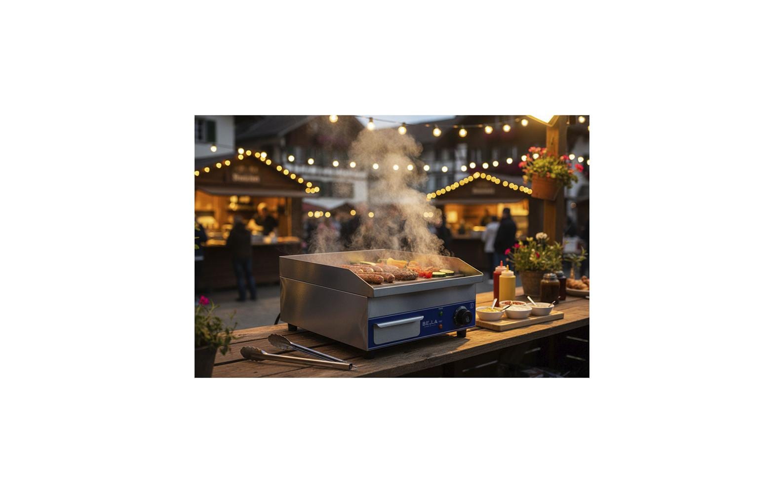 Berger lanz BergerLanz Elektro-Plattengrill D360 – 36 cm, 2100 W, Edelstahl – grau