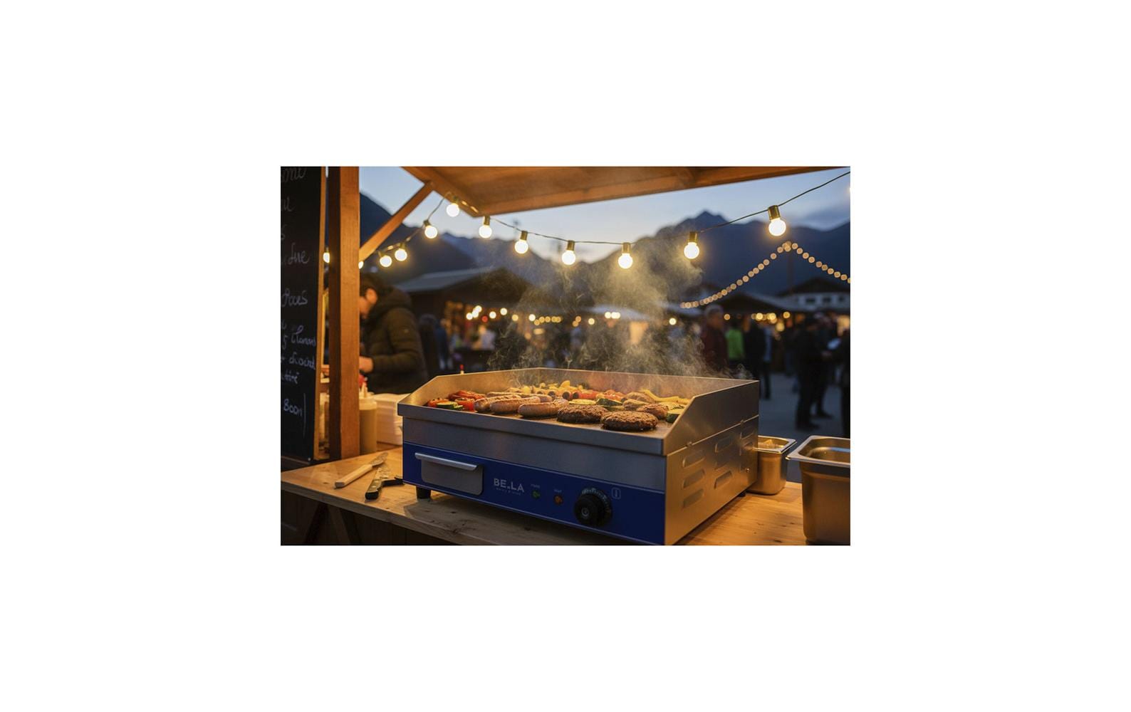 Berger lanz BergerLanz Plattengrill D600 – 50 cm Grillfläche, 3000 W – Grau/Edelstahl