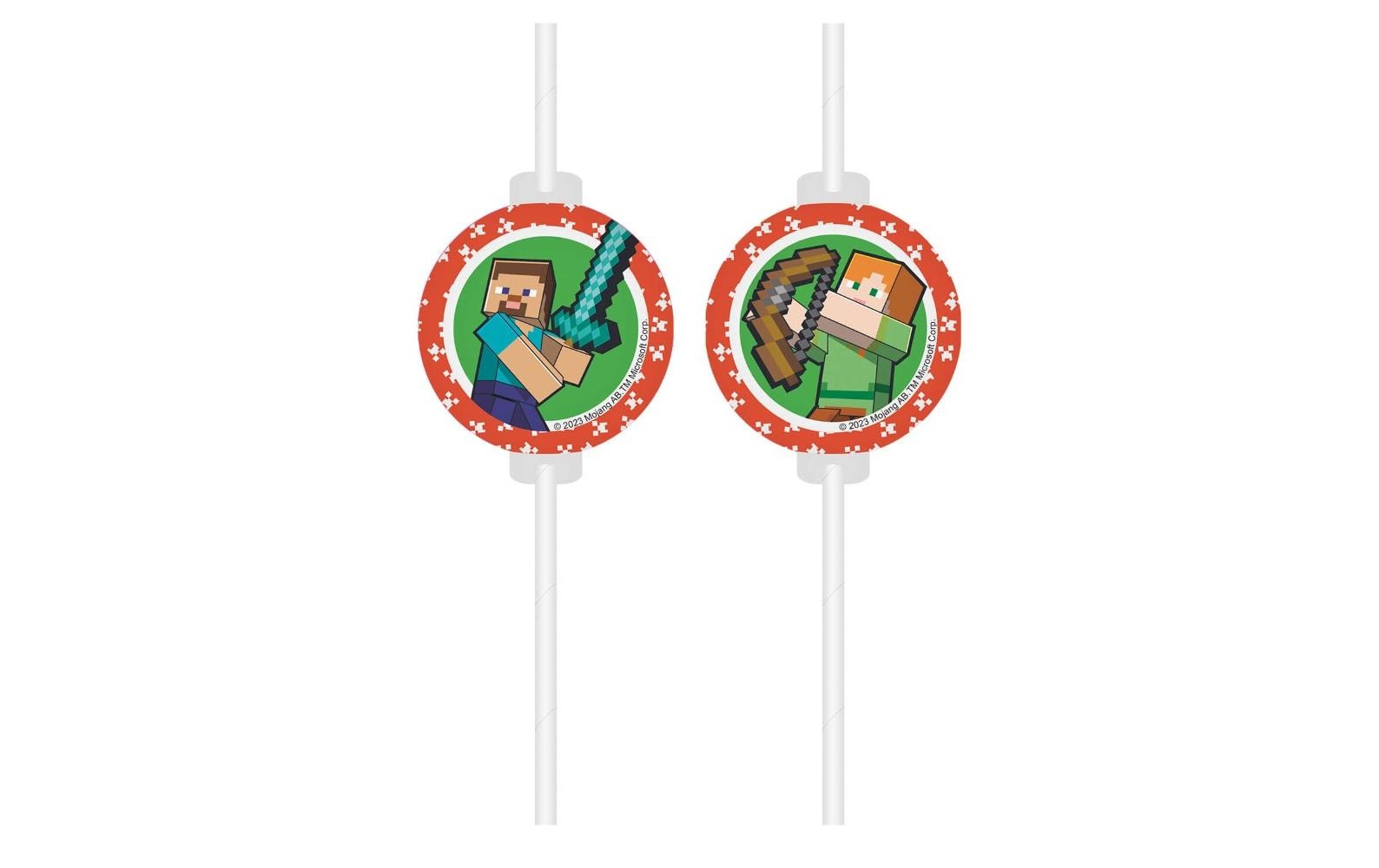 We fiesta party Fiesta Minecraft Strohhalme, Papier, 22 cm, Grün/Rot – FSC – 4 Stk.