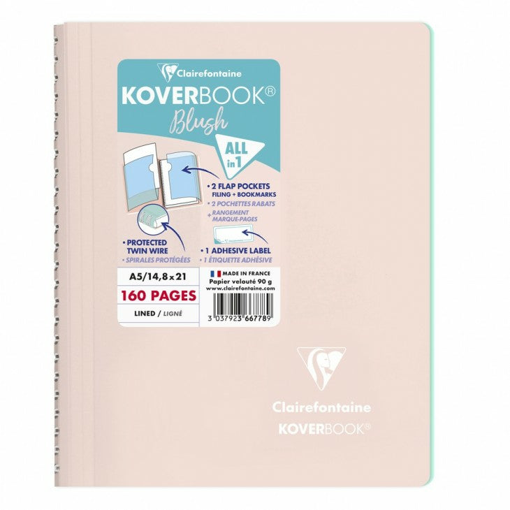 Clairefontaine Collegeblock – A5 – 90 g/m² – Doppelspirale, 2 Taschen, abgerundete Kanten, Rosa, PEFC
