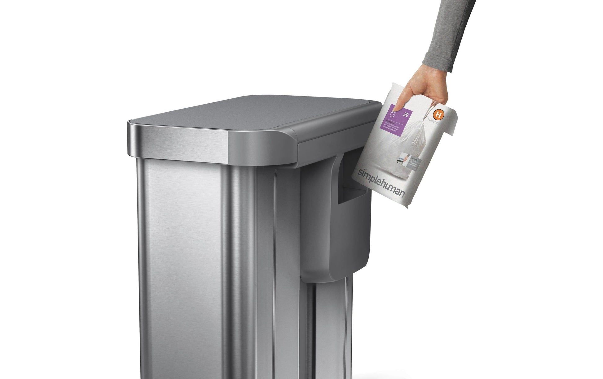 Simplehuman Systempapierkorb – 58 l – Edelstahl, rechteckig – Doppelkammer