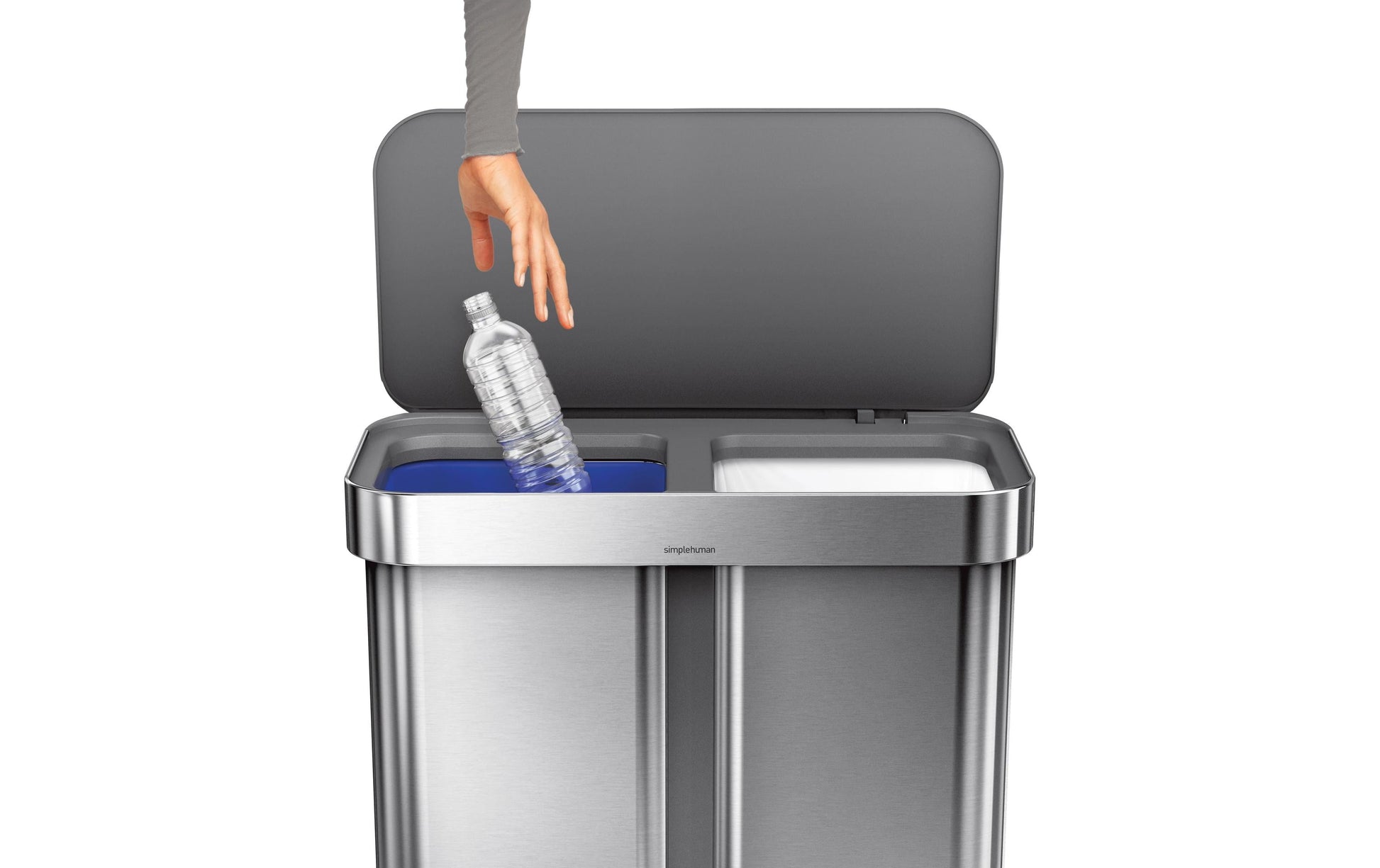 Simplehuman Systempapierkorb – 58 l – Edelstahl, rechteckig – Doppelkammer
