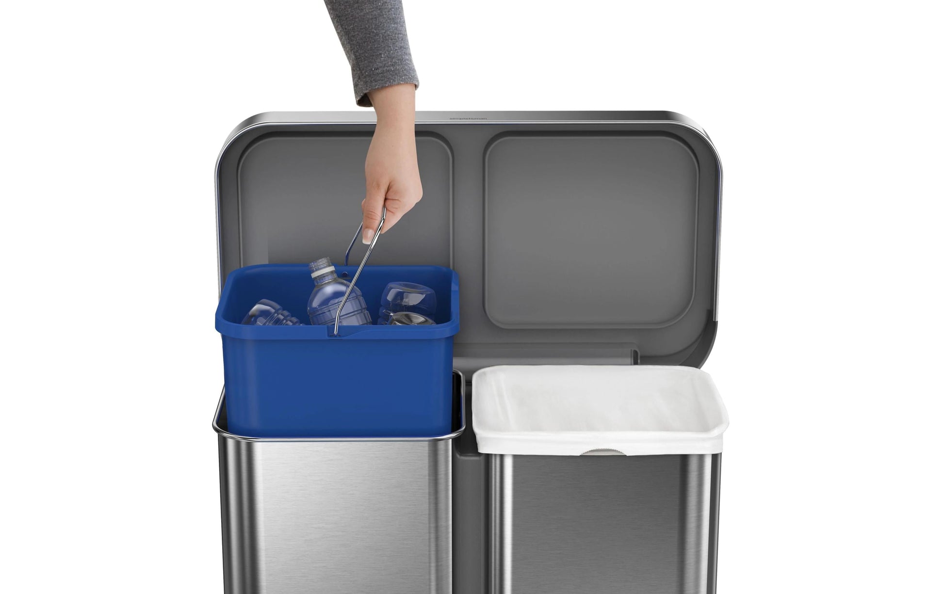 Simplehuman Systempapierkorb – 58 l – Edelstahl, rechteckig – Doppelkammer