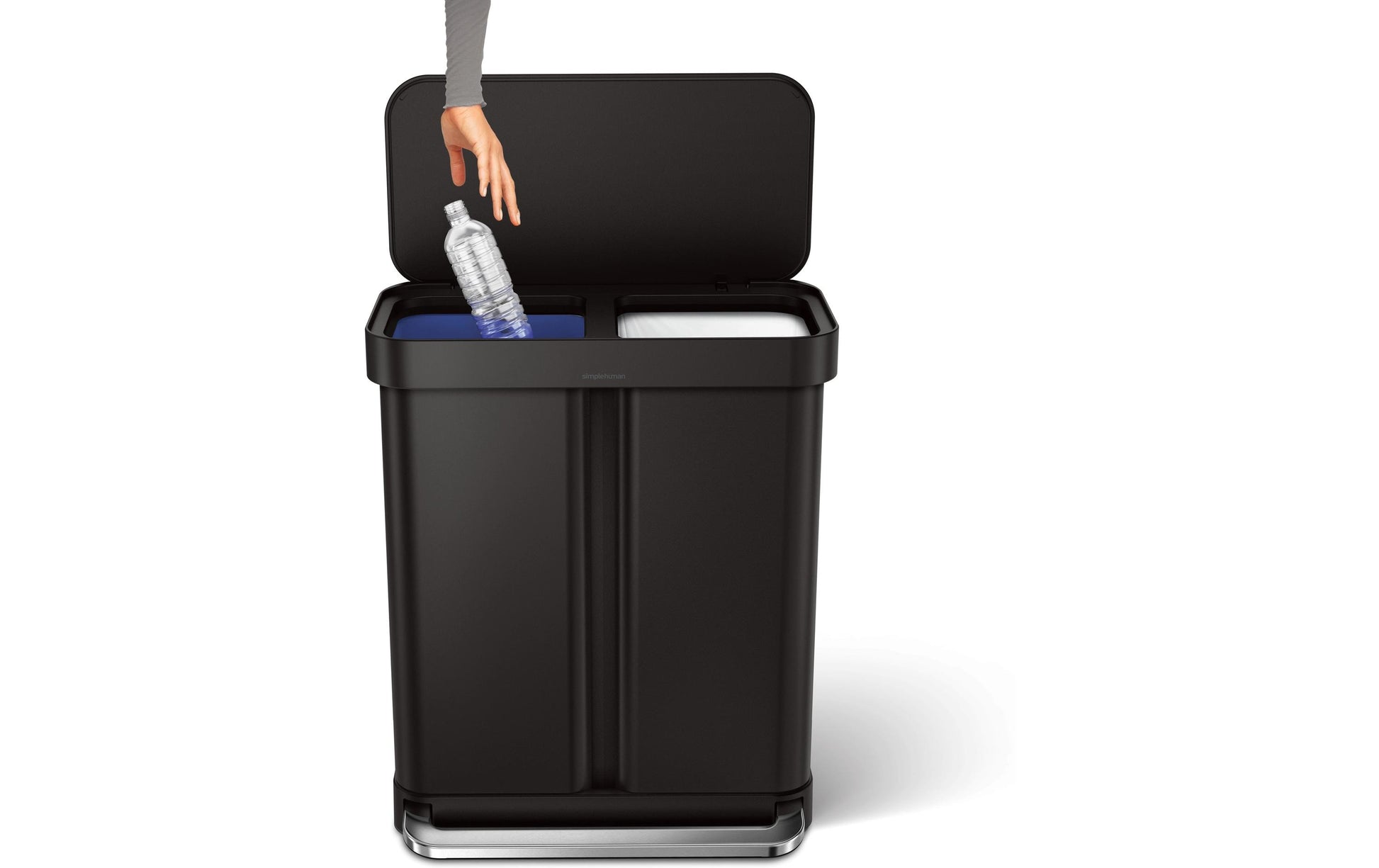 Simplehuman Systempapierkorb – 58 l – Stahl, rechteckig – 2-fach – schwarz matt